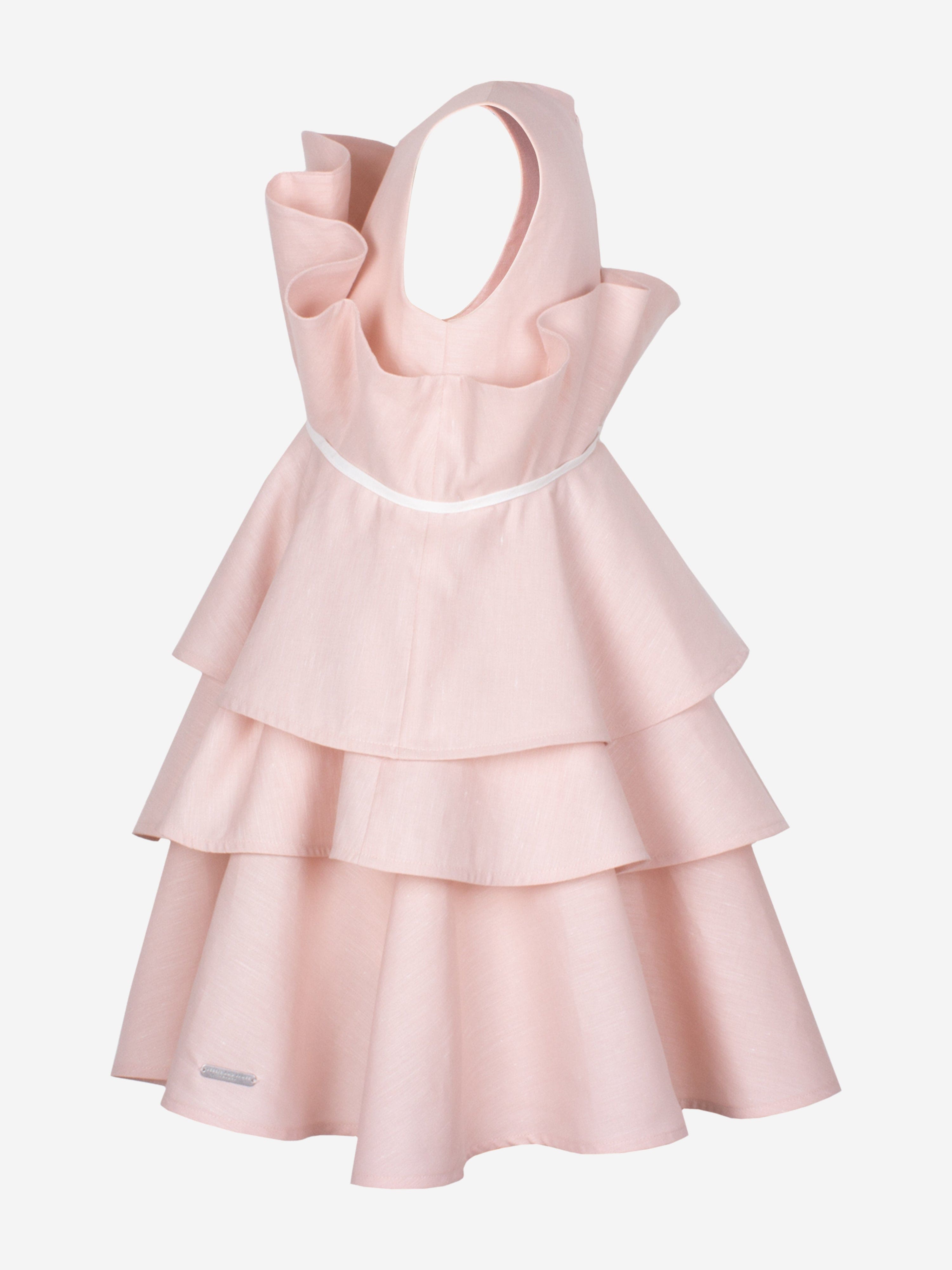 Girls Ebony Ruffle Flower Dress in Pink