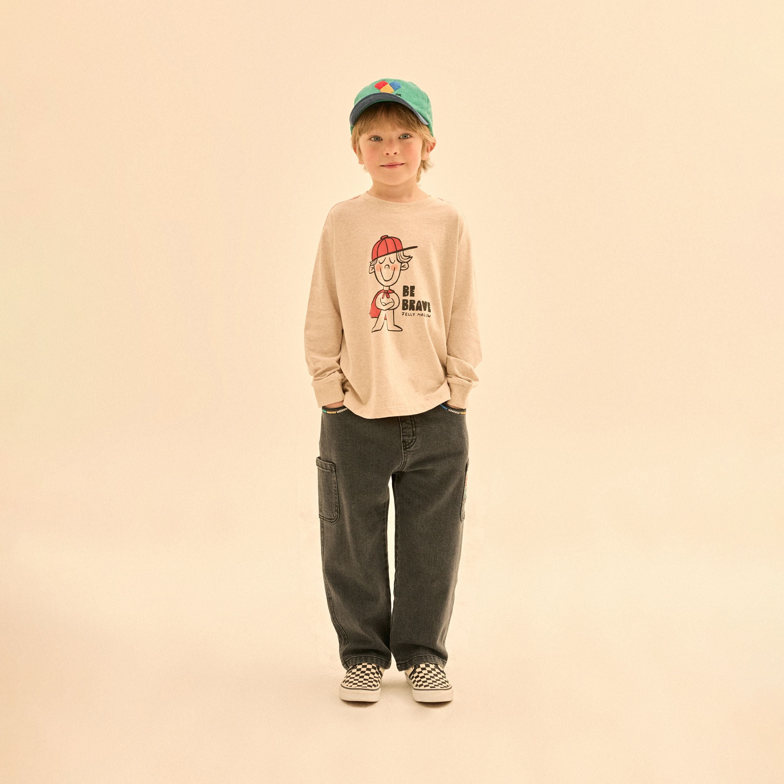 Boys & Girls Oatmeal Printed Cotton Long Sleeves T-Shirt