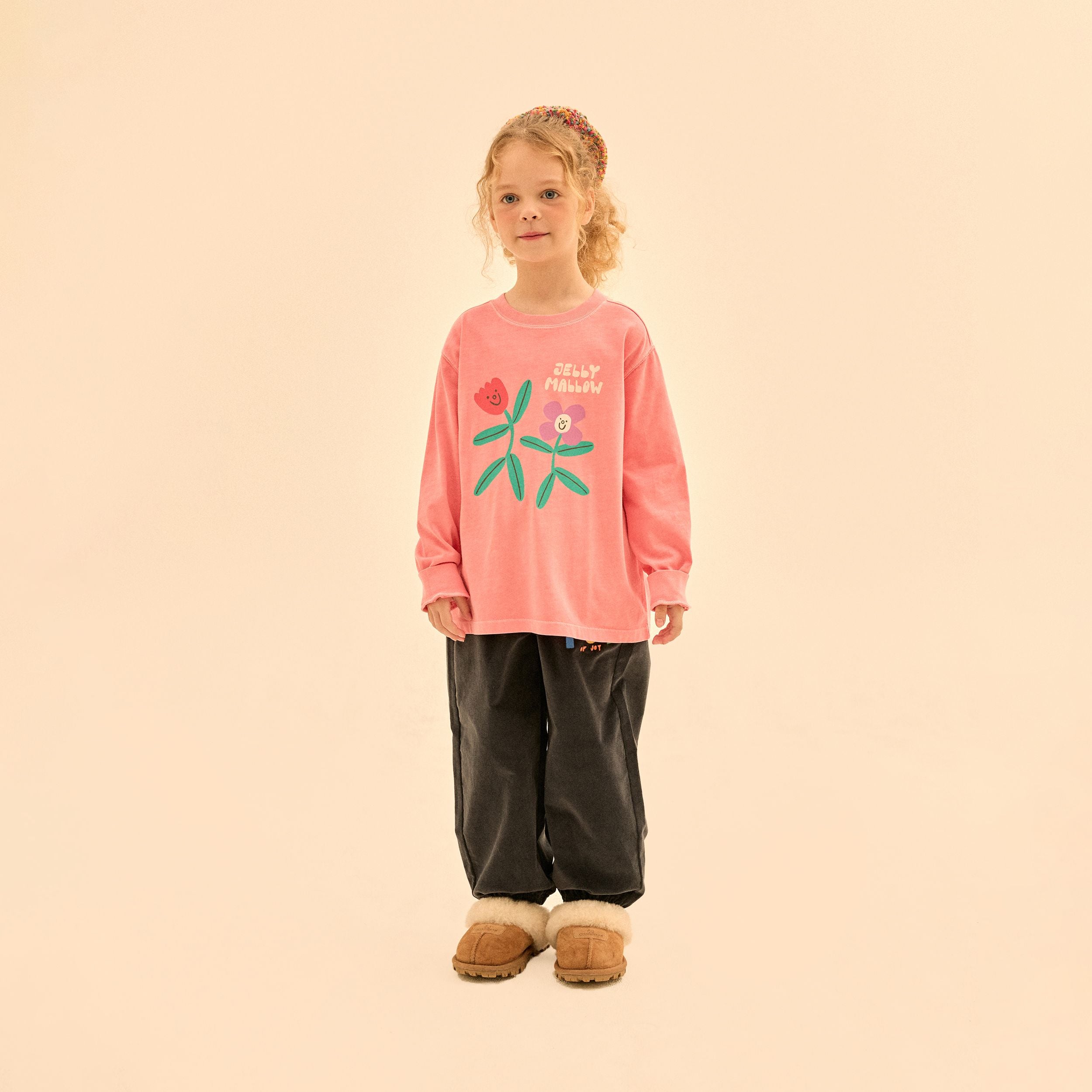 Boys & Girls Pink Printed Cotton Long Sleeves T-Shirt