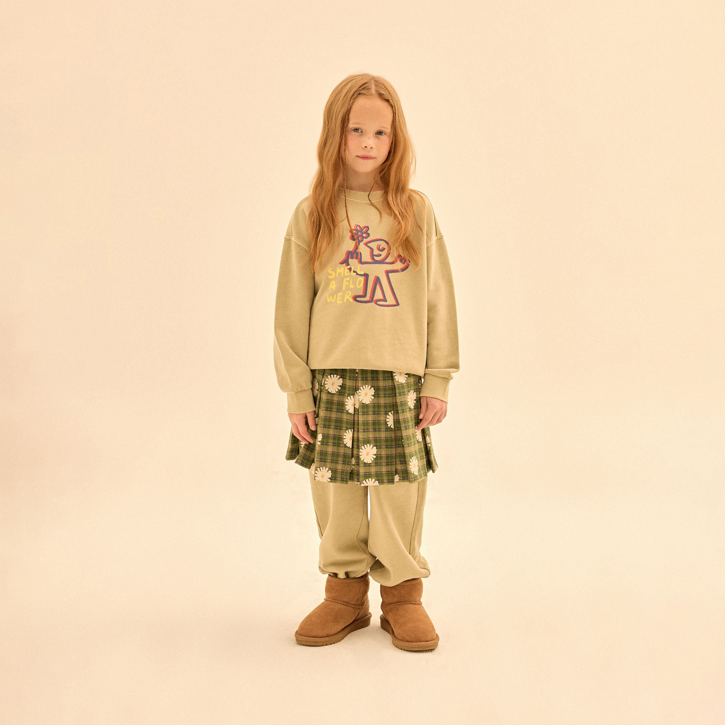 Boys & Girls Light Khaki Printed Cotton Sweatshirt