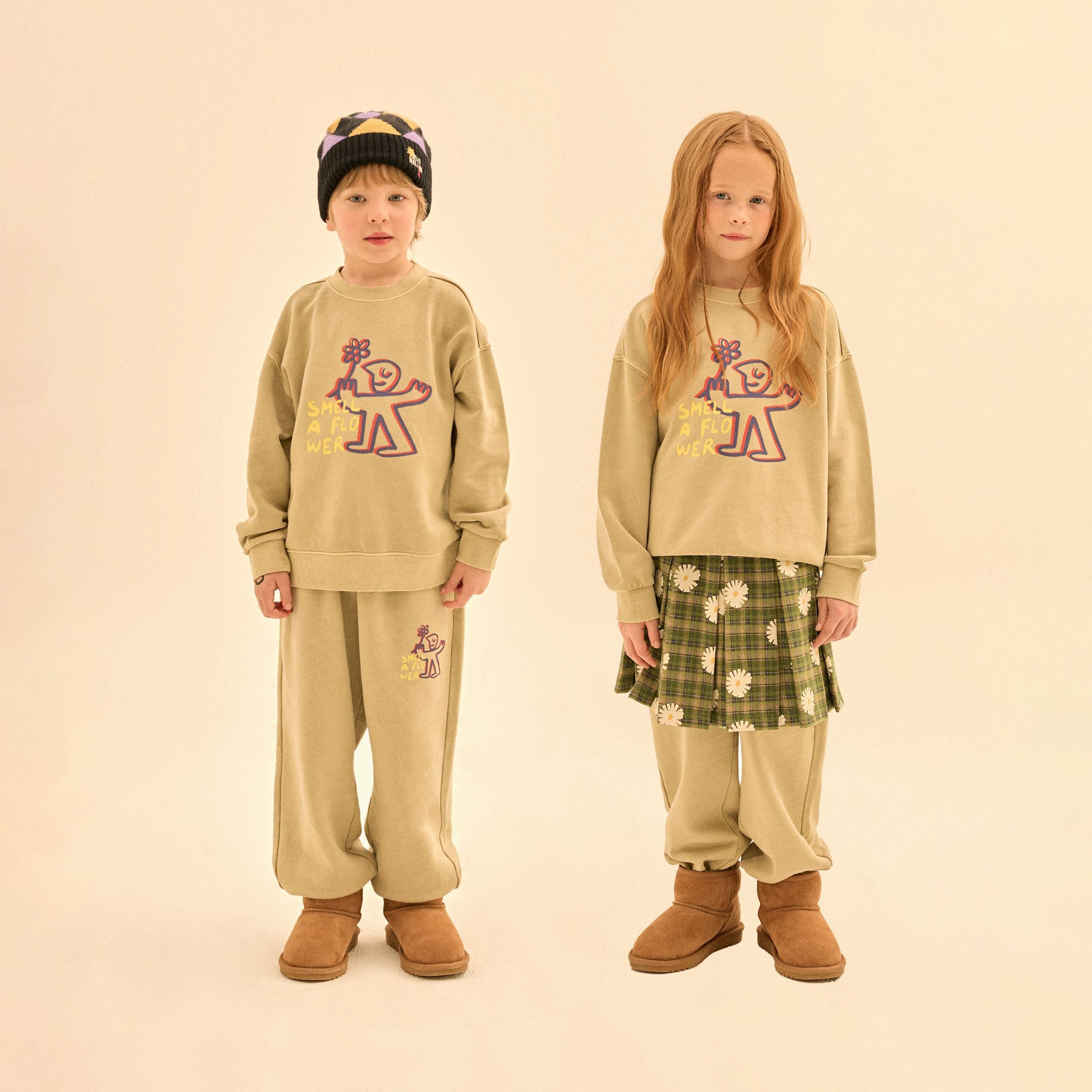 Boys & Girls Light Khaki Printed Cotton Sweatshirt