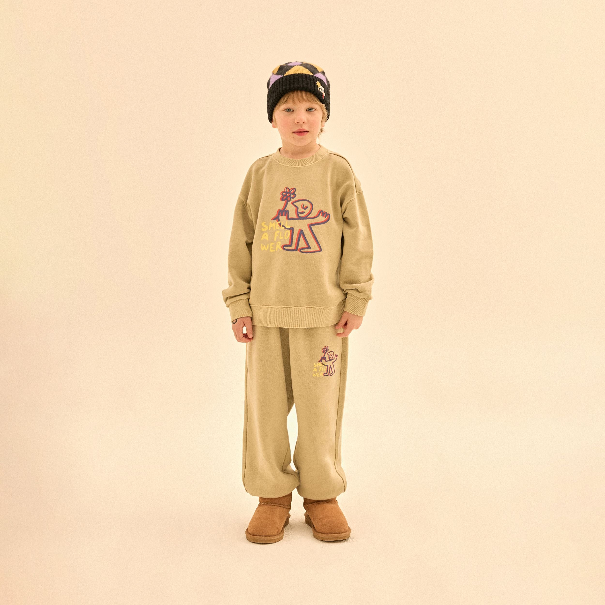 Boys & Girls Light Khaki Printed Cotton Sweatshirt