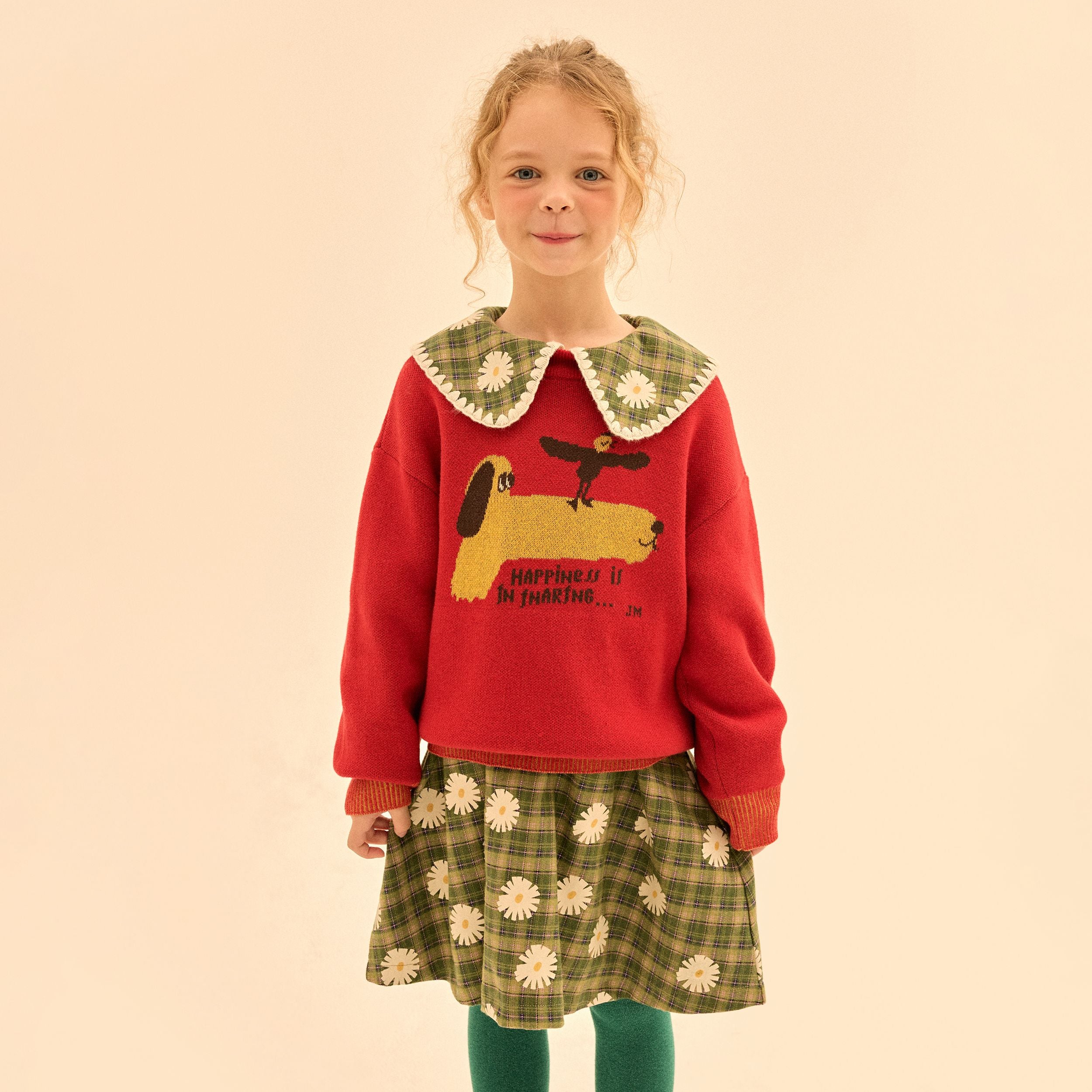 Boys & Girls Red Jacquard Cotton Knit Sweater