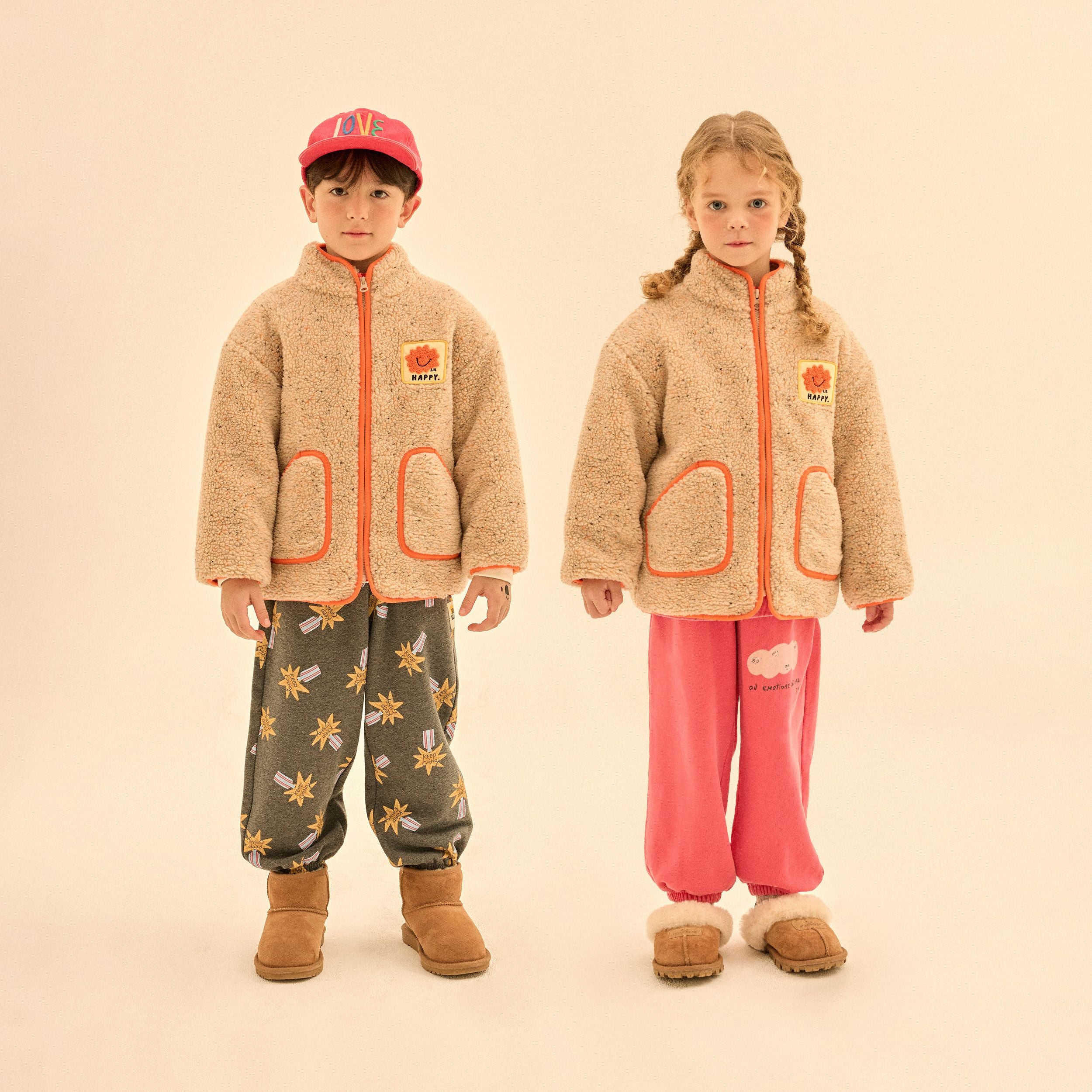 Boys & Girls Beige Fleece Padded Jacket