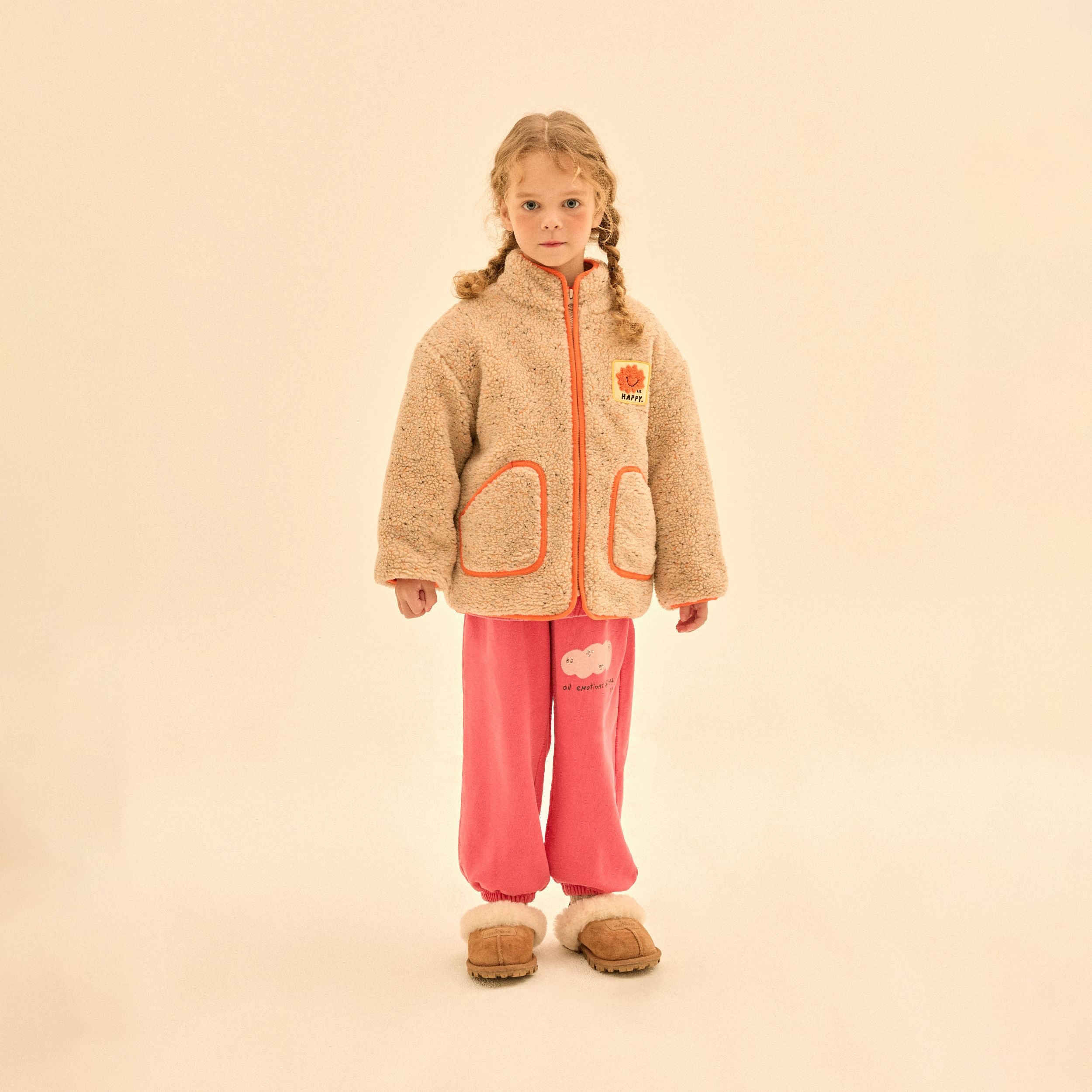 Boys & Girls Beige Fleece Padded Jacket