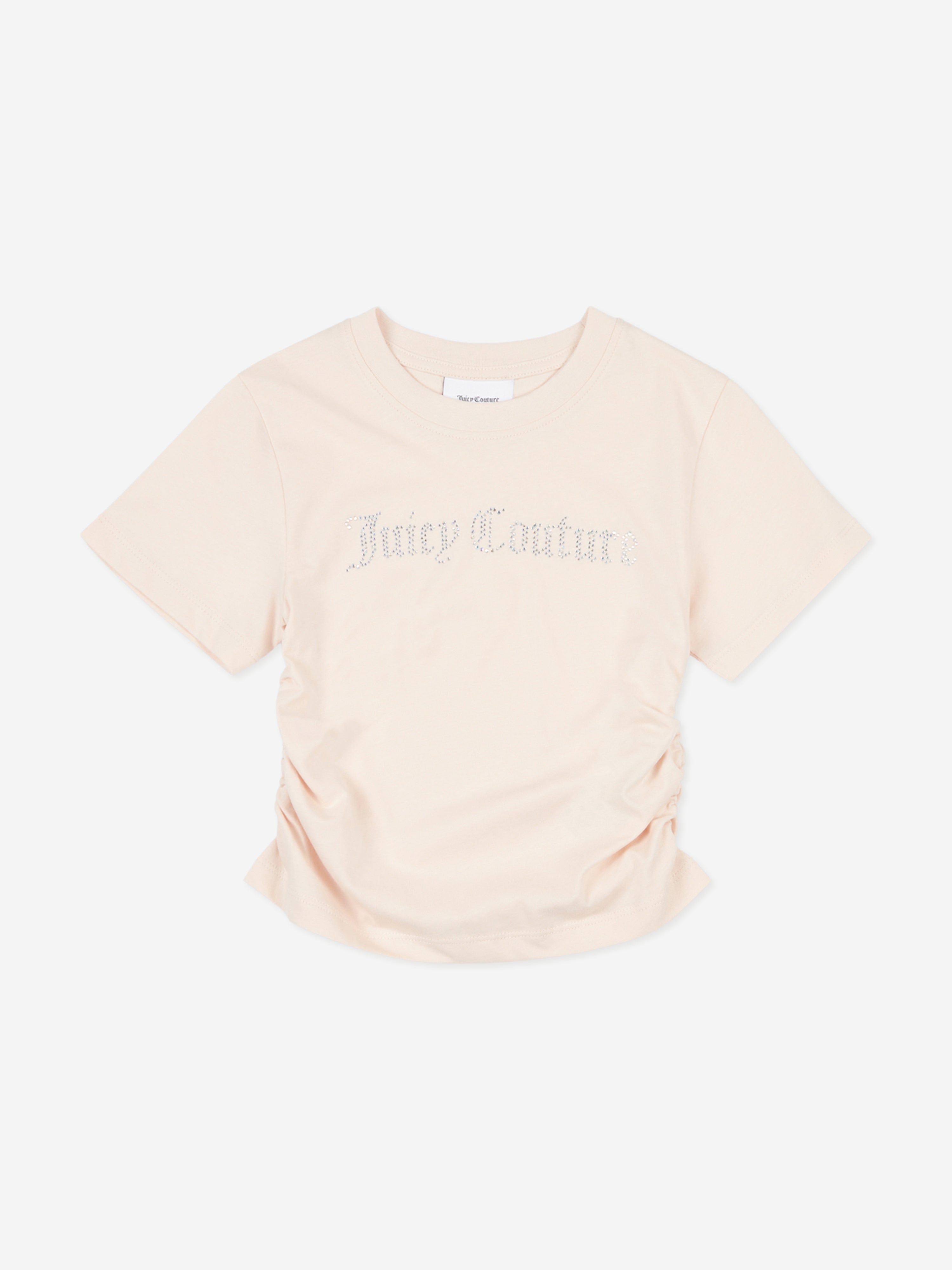 Girls Diamante Logo T-Shirt in Beige