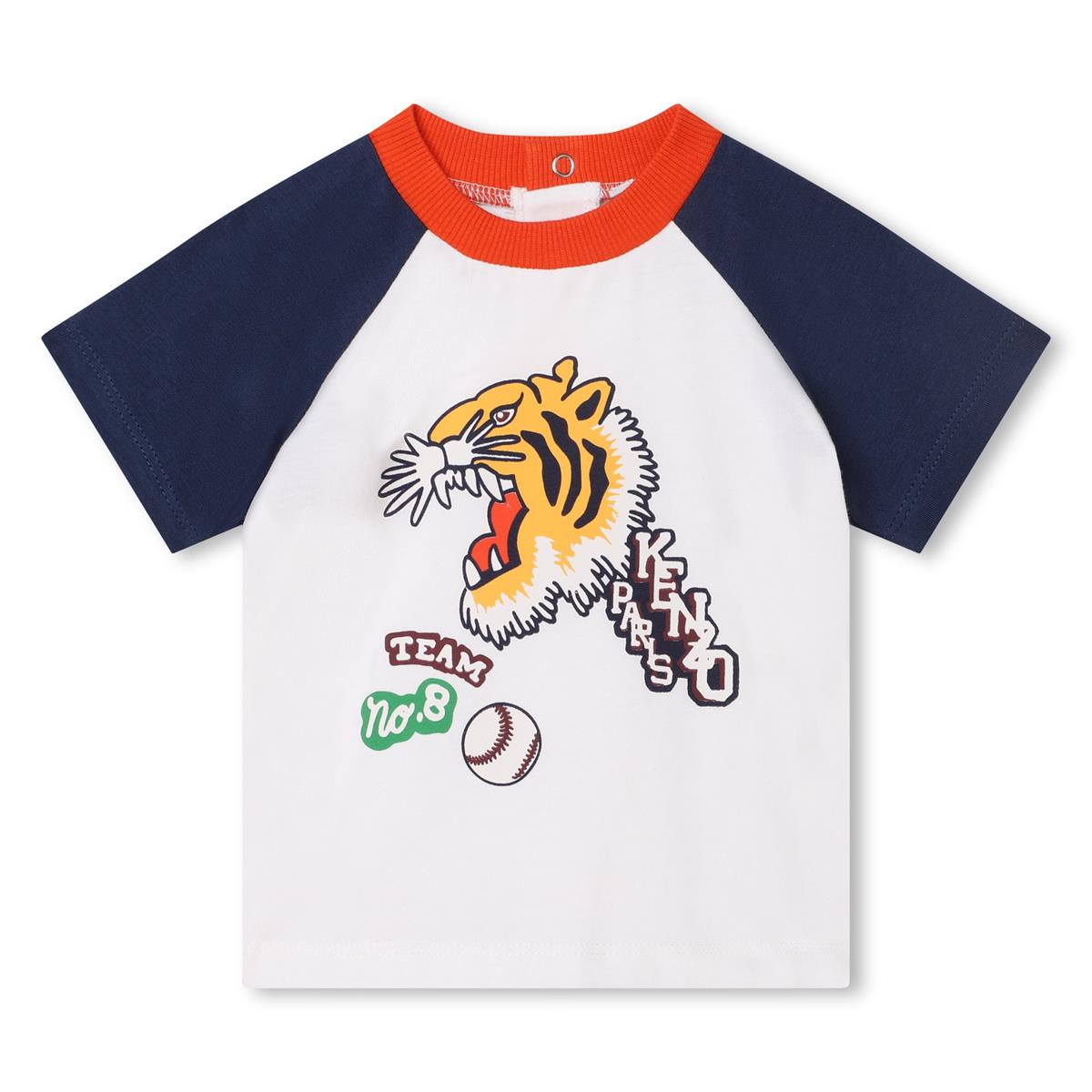 Baby Boys White Printed Cotton T-Shirt