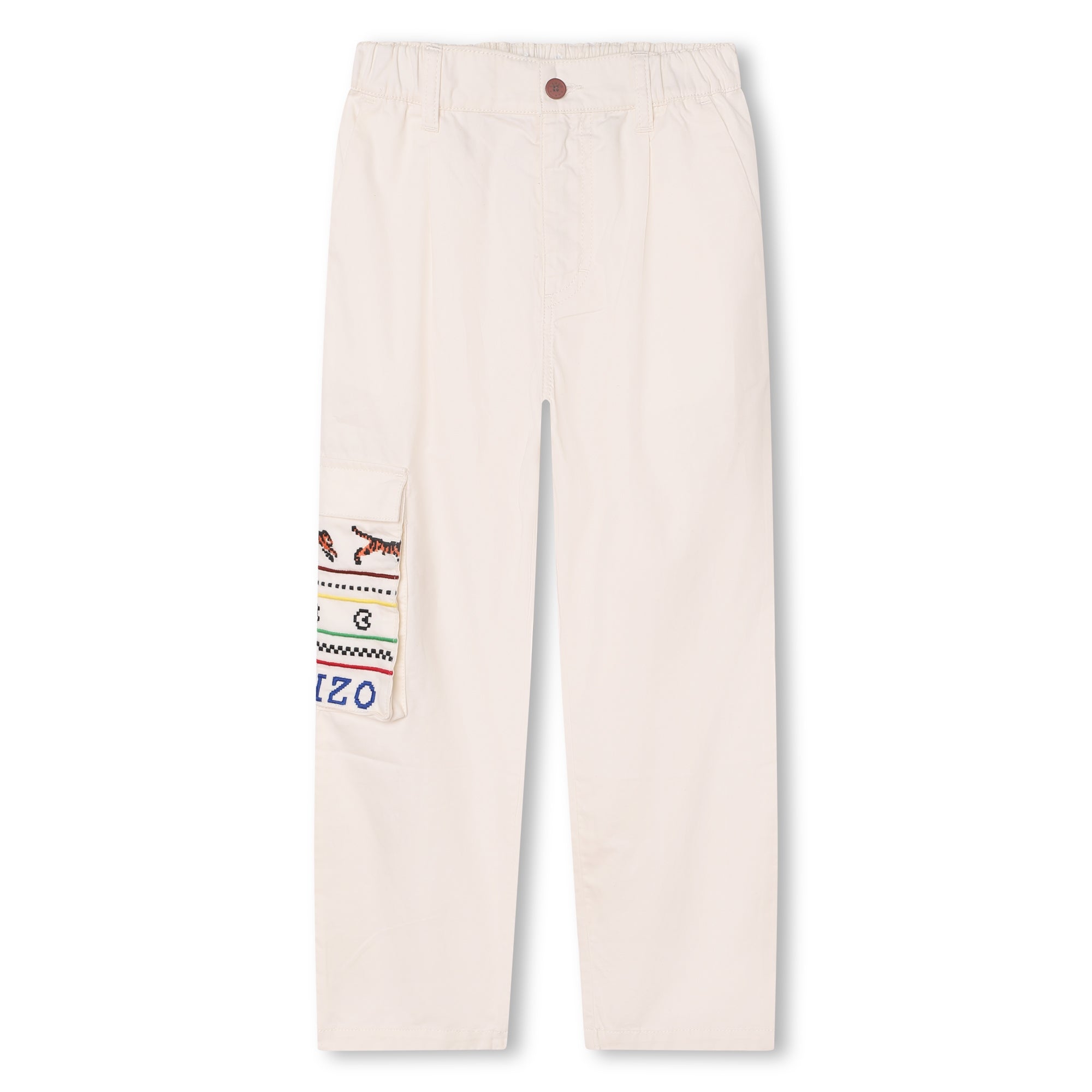 Boys White Embroidered Cotton Trousers
