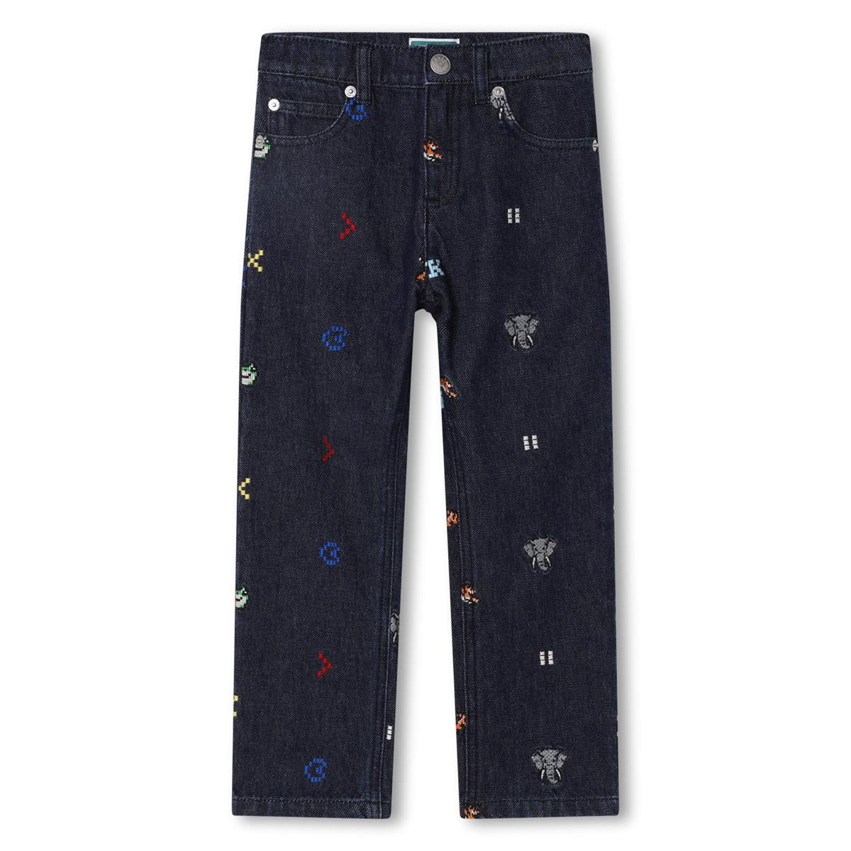 Boys Black Embroidered Denim Trousers