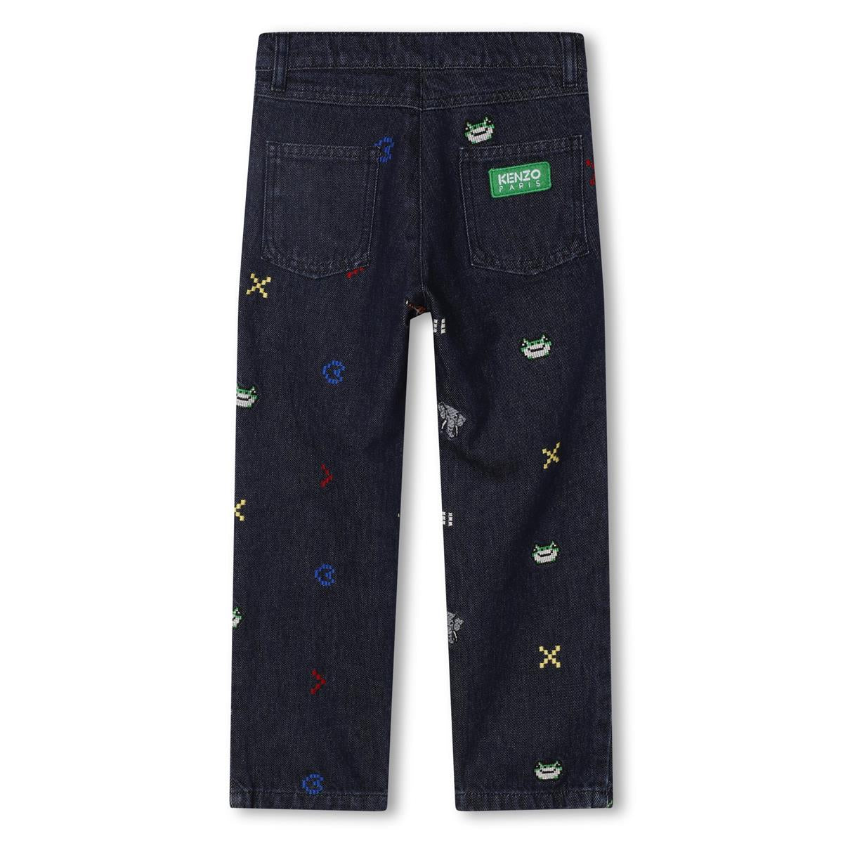 Boys Black Embroidered Denim Trousers