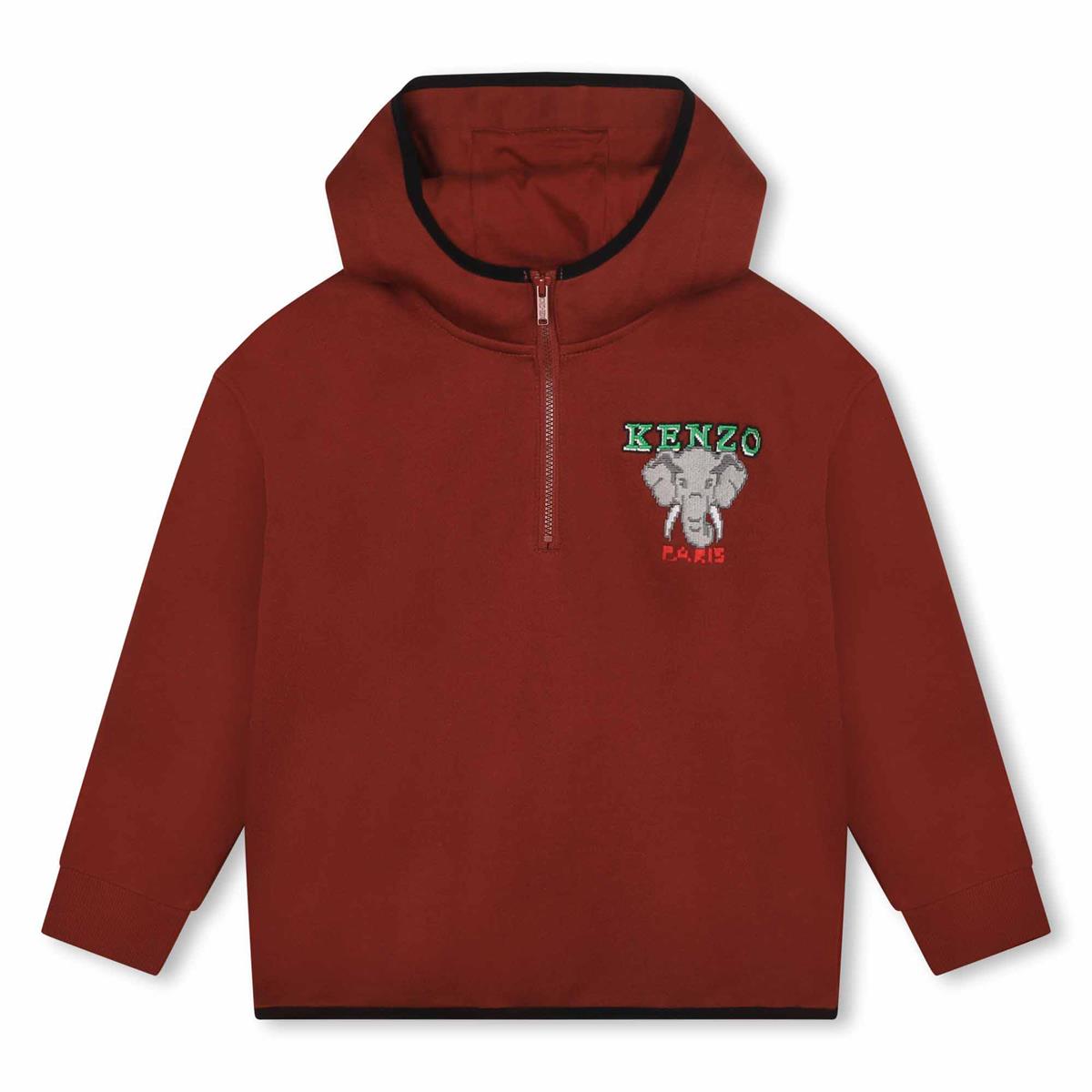 Boys Dark Red Hooded Cotton Sweatshirt