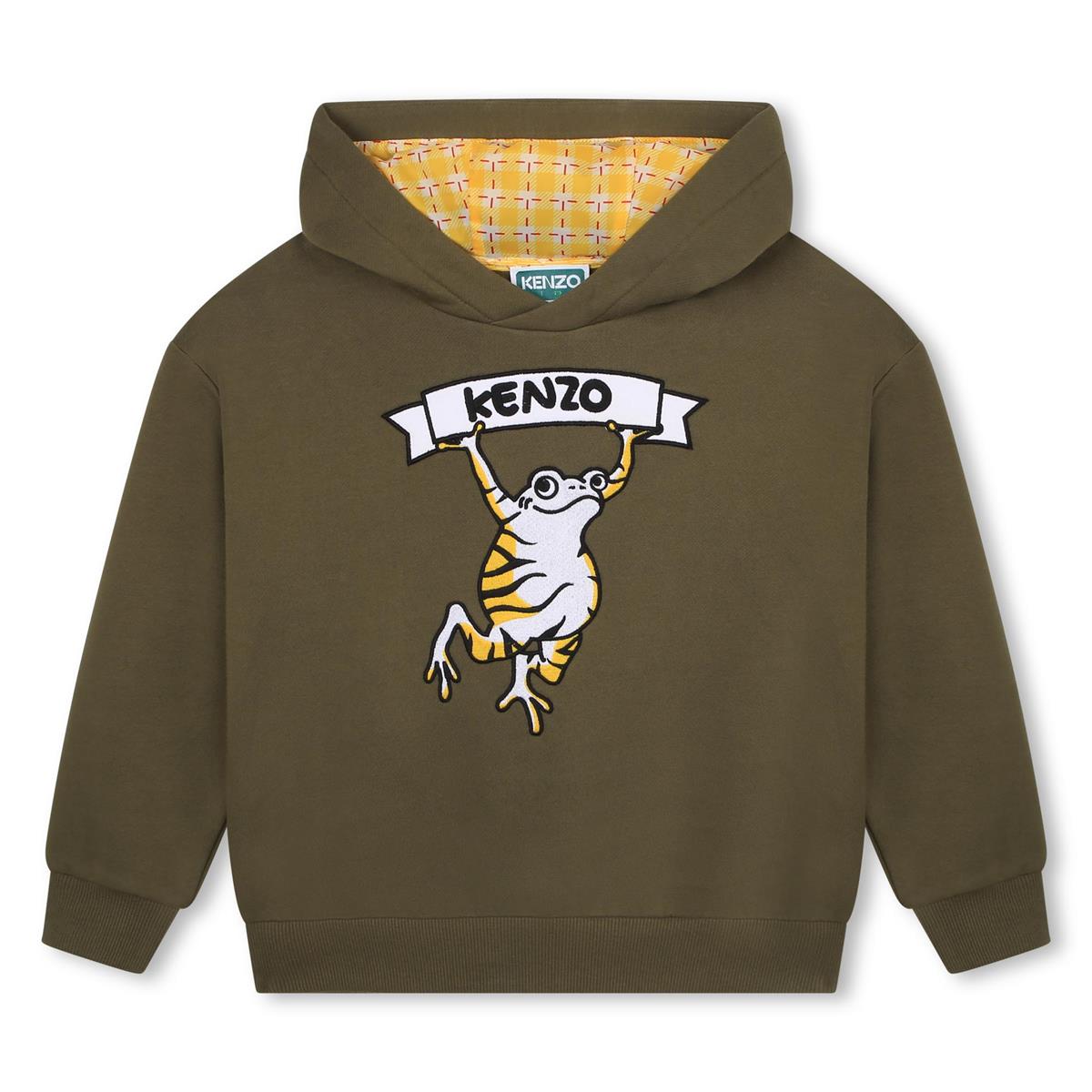 Boys Dark Green Hooded Cotton Sweatshirt