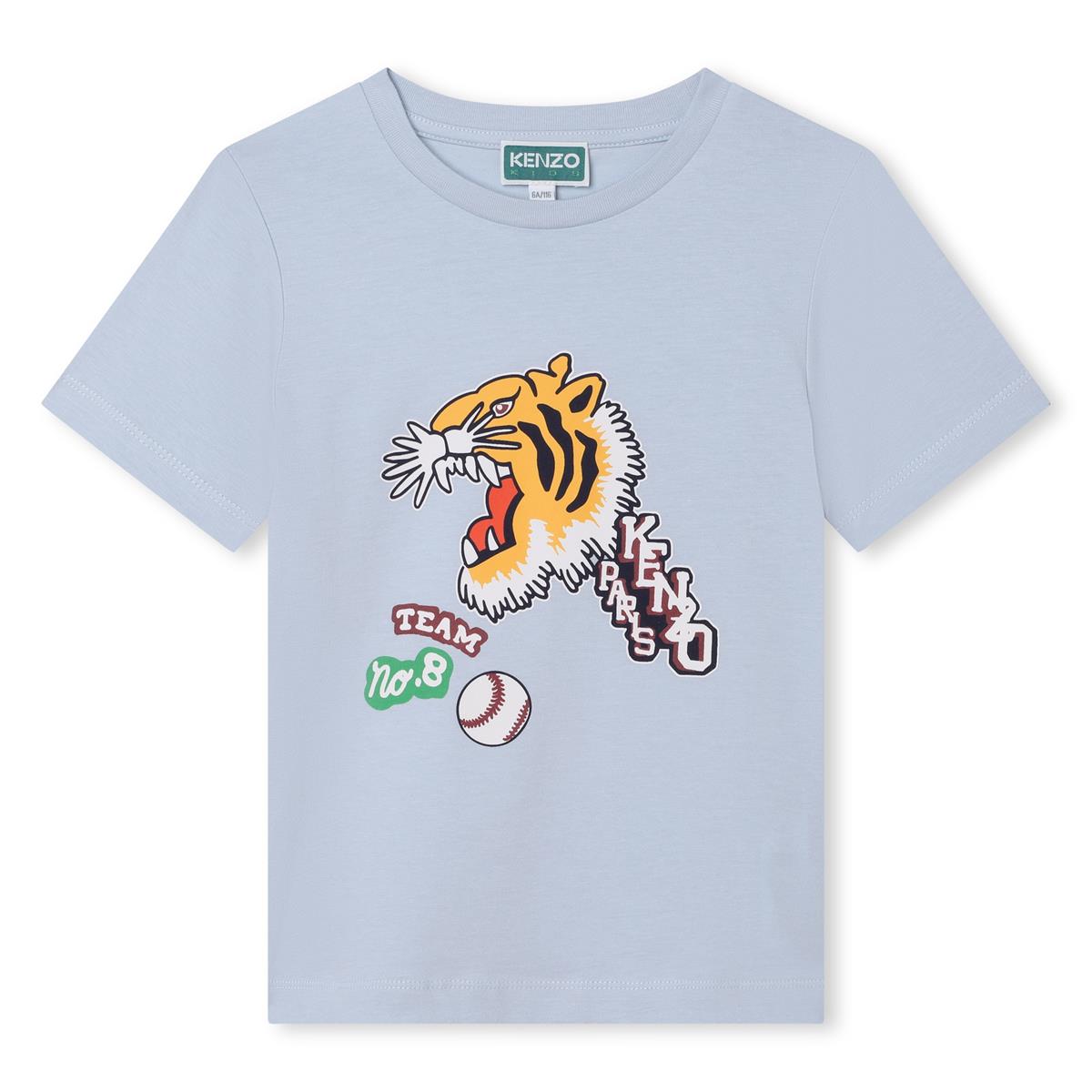 Boys Light Blue Printed Cotton T-Shirt