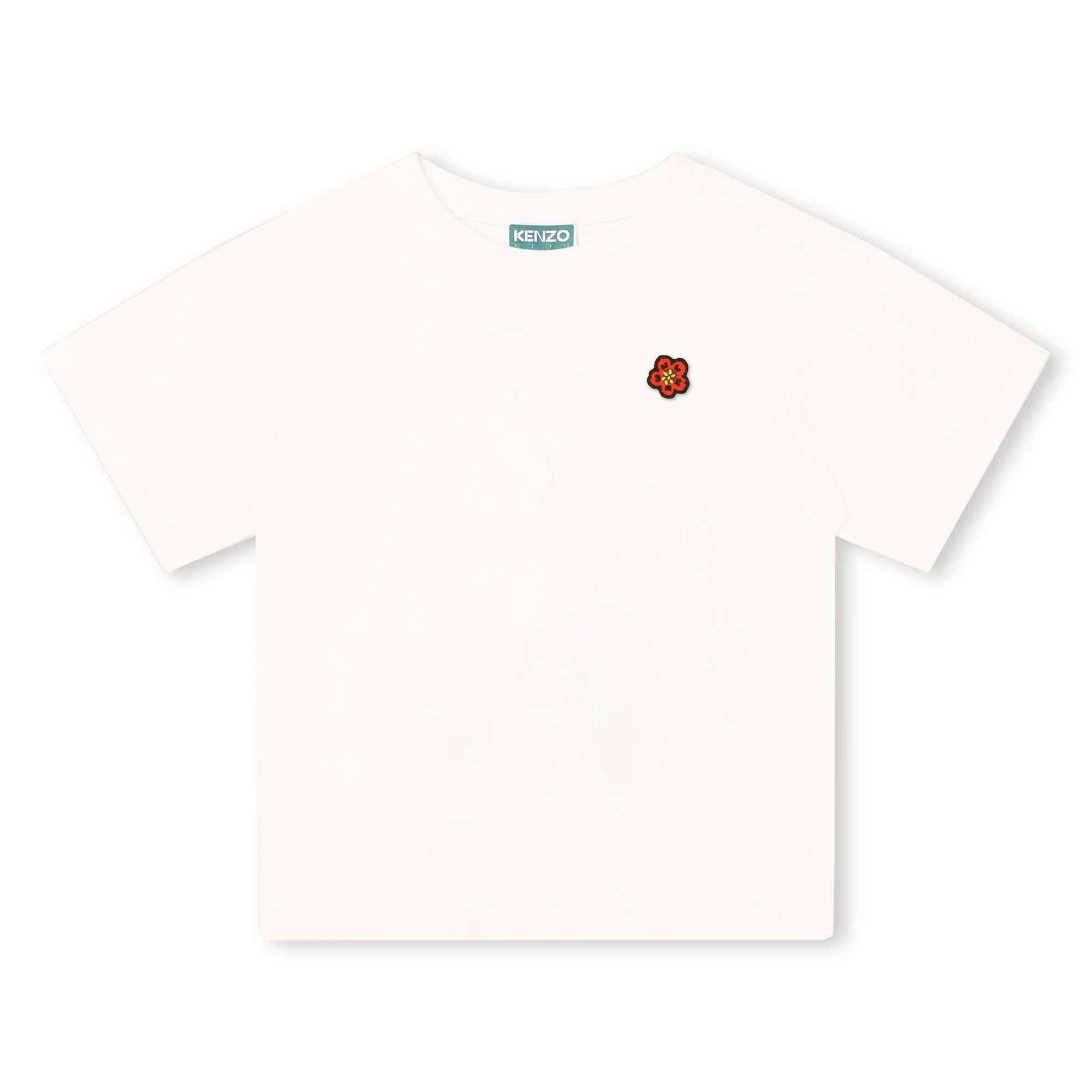 Boys White Flower Cotton T-Shirt