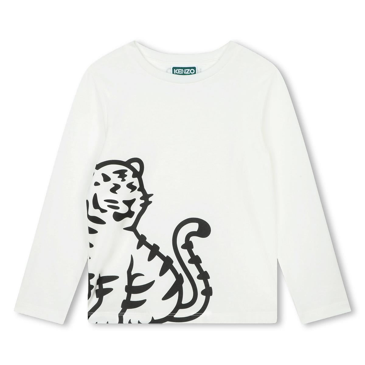 Boys White Printed Cotton T-Shirt
