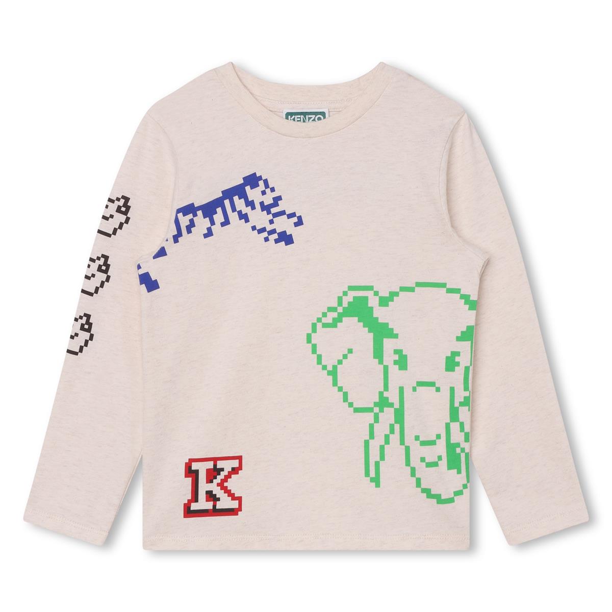 Boys Beige Printed Cotton T-Shirt