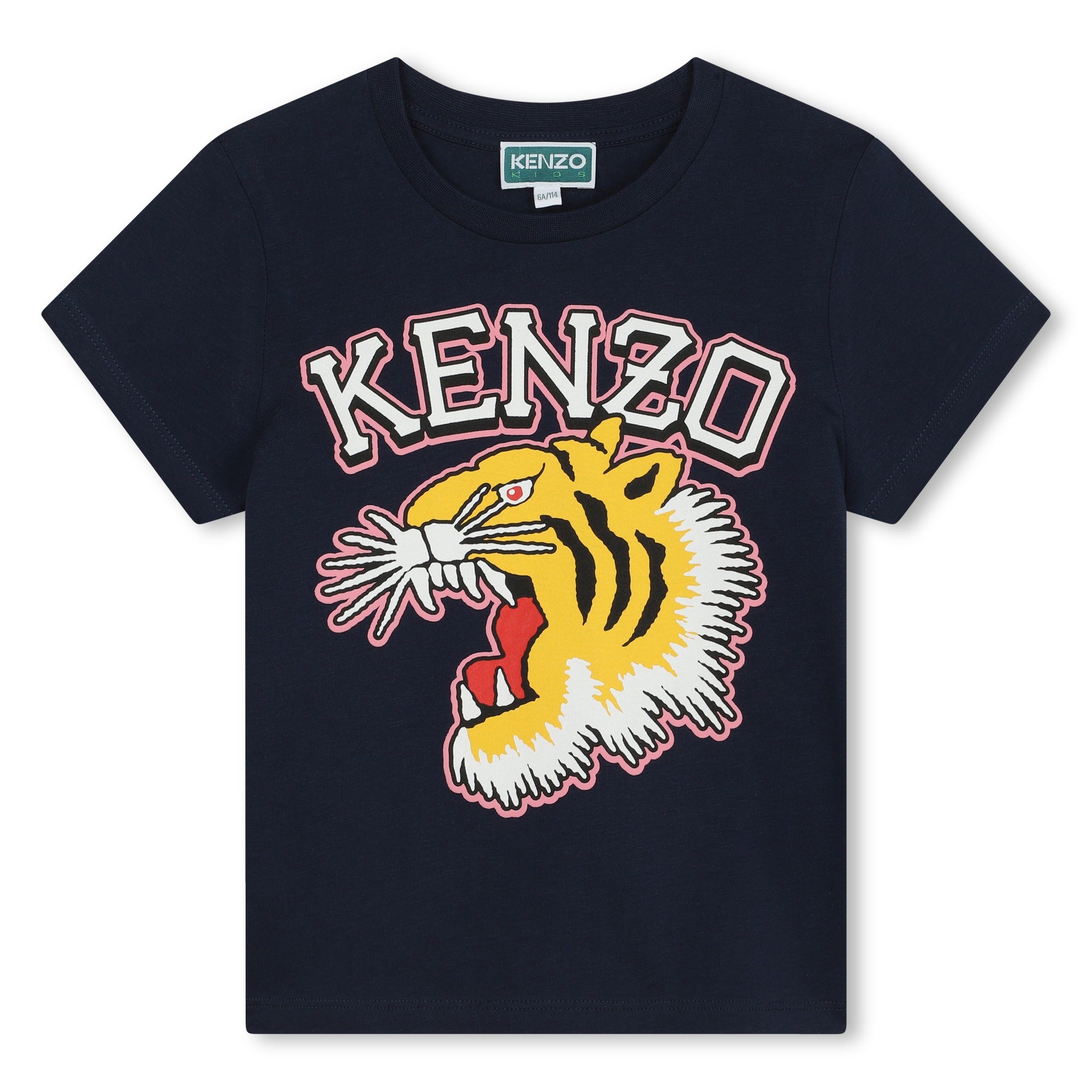 Girls Navy Tiger Cotton T-Shirt
