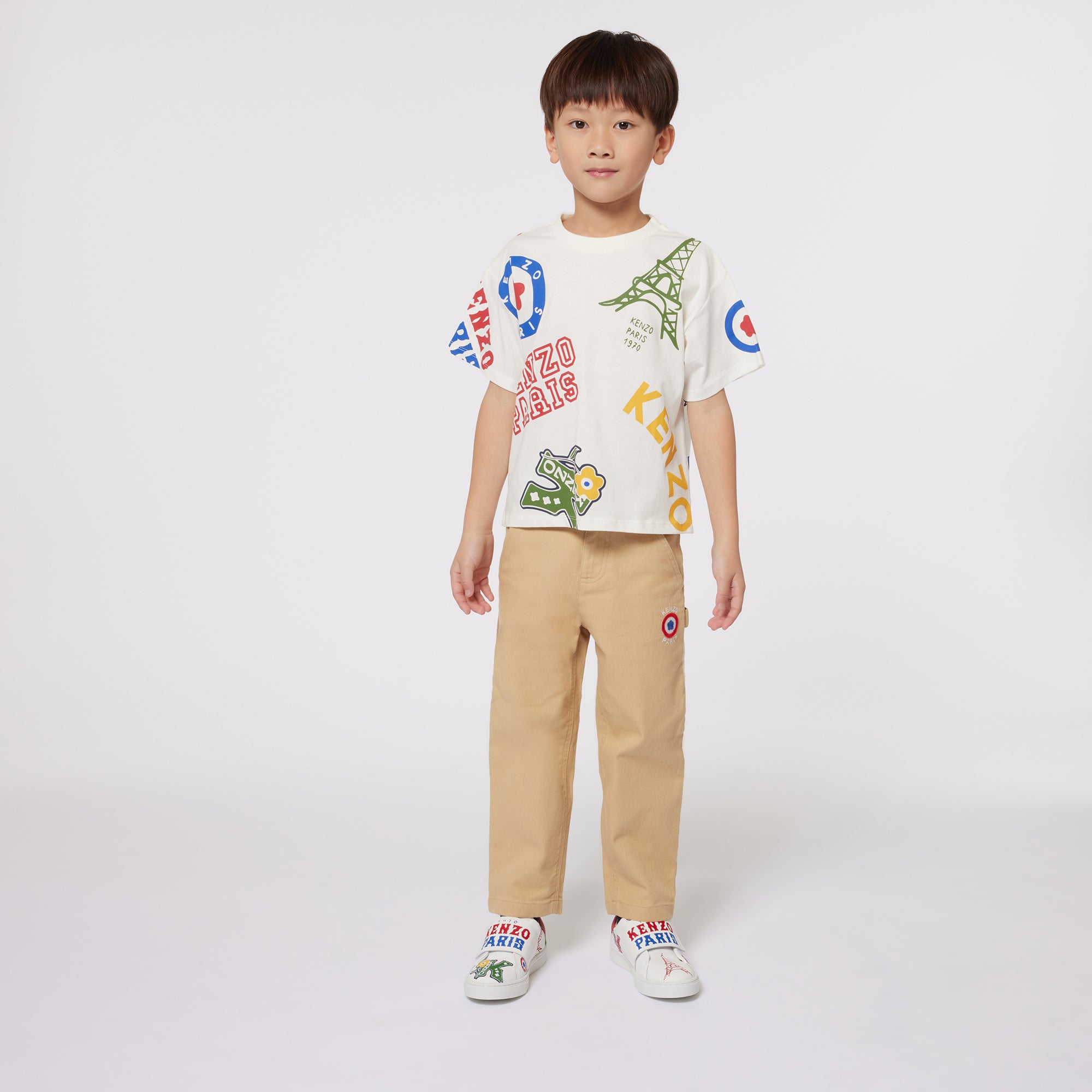 Boys Ivory Printed Cotton T-Shirt