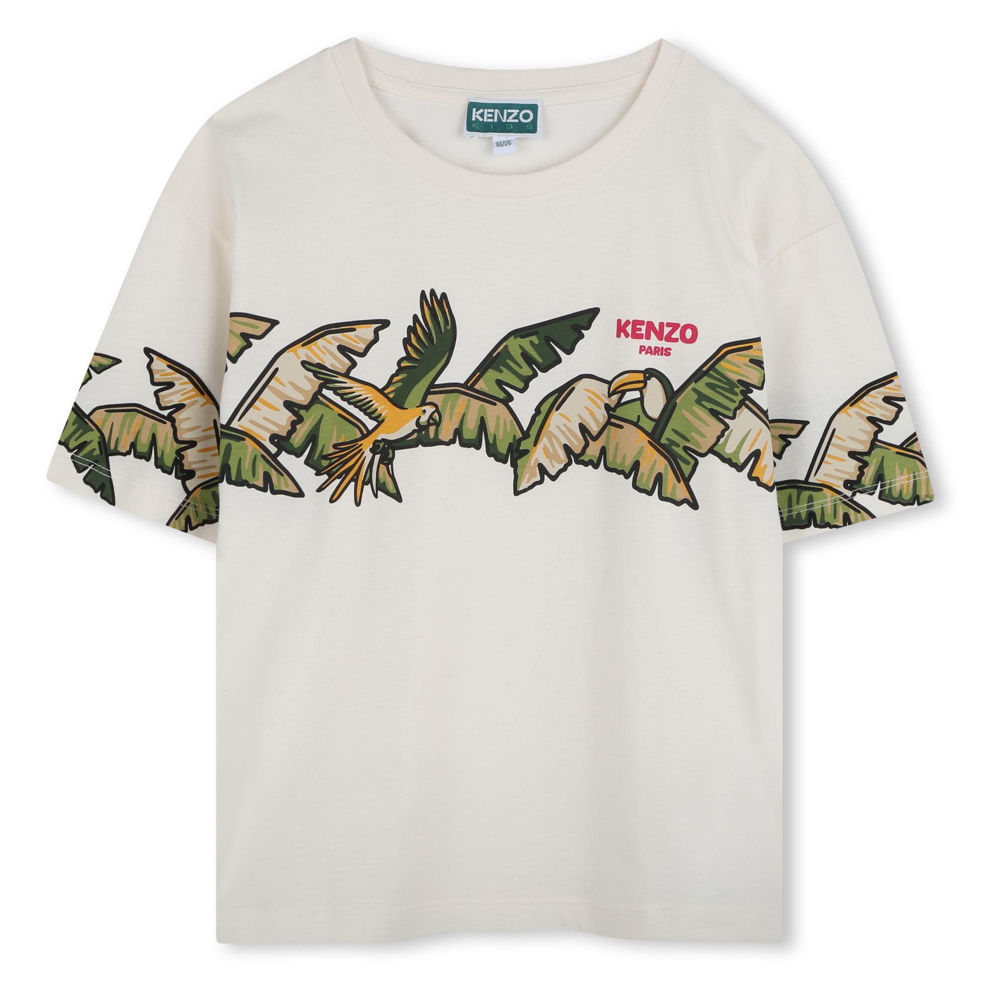 Girls White Print Cotton T-Shirt