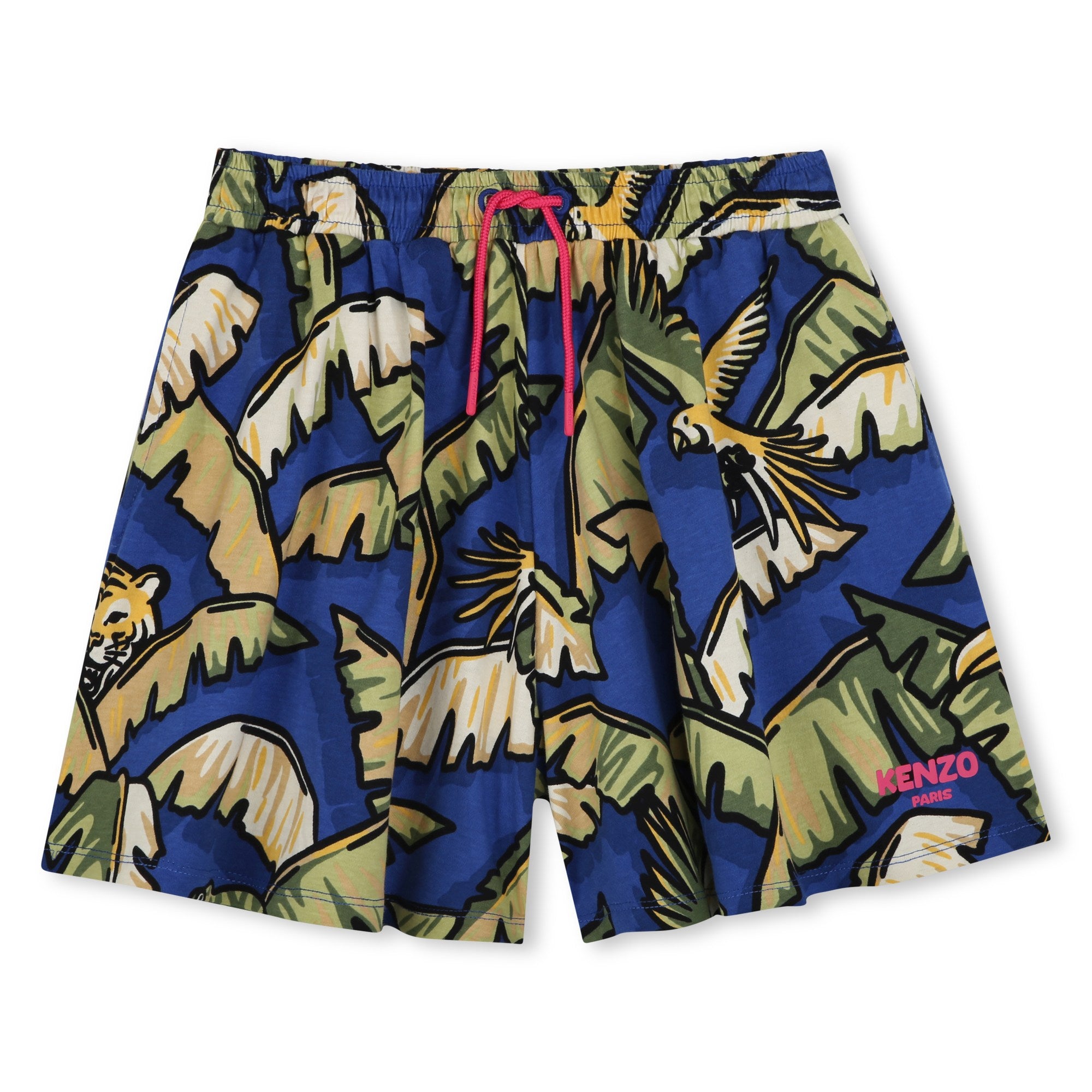 Girls Blue Print Coconut Tree Cotton Shorts