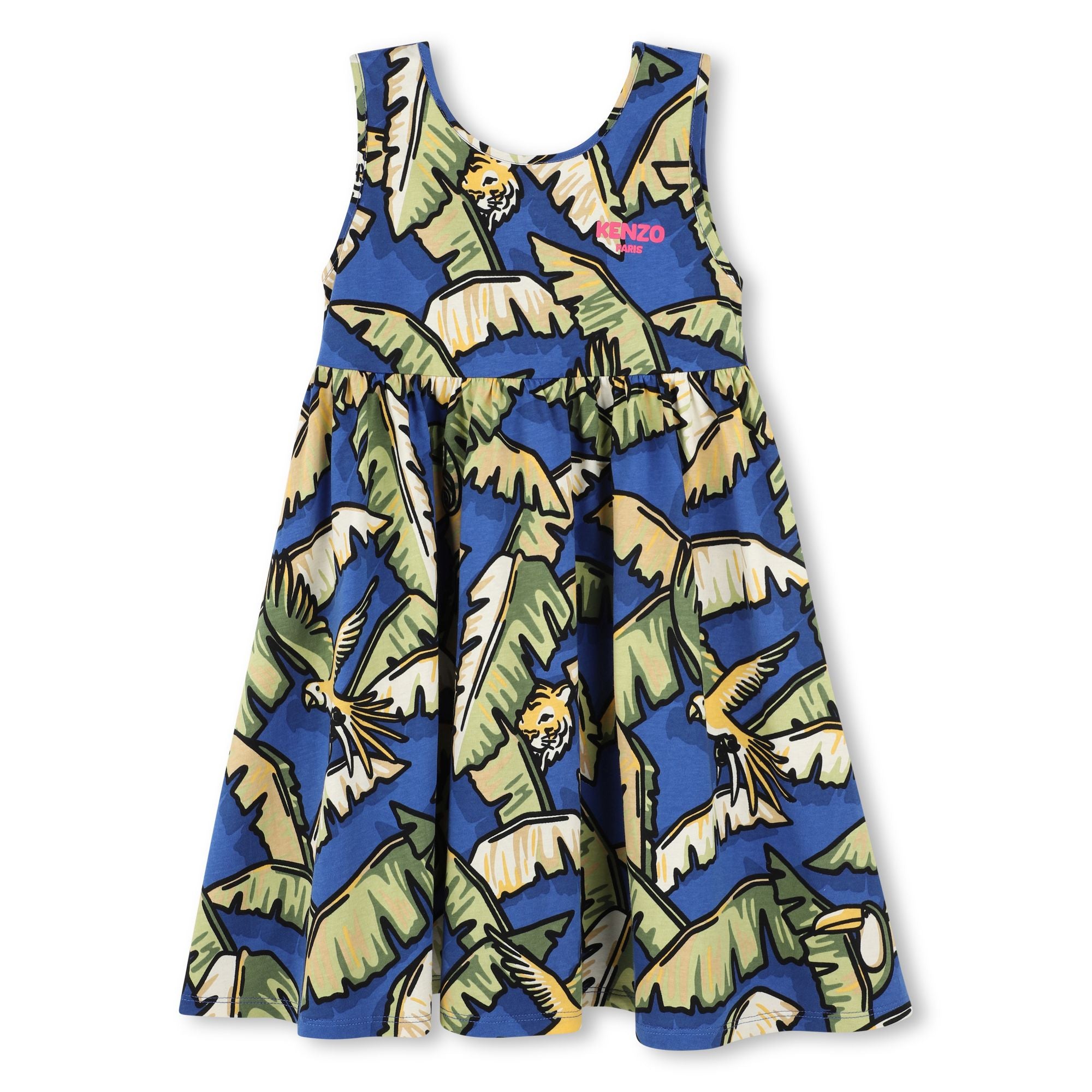 Girls Blue Print Coconut Tree Cotton Dress