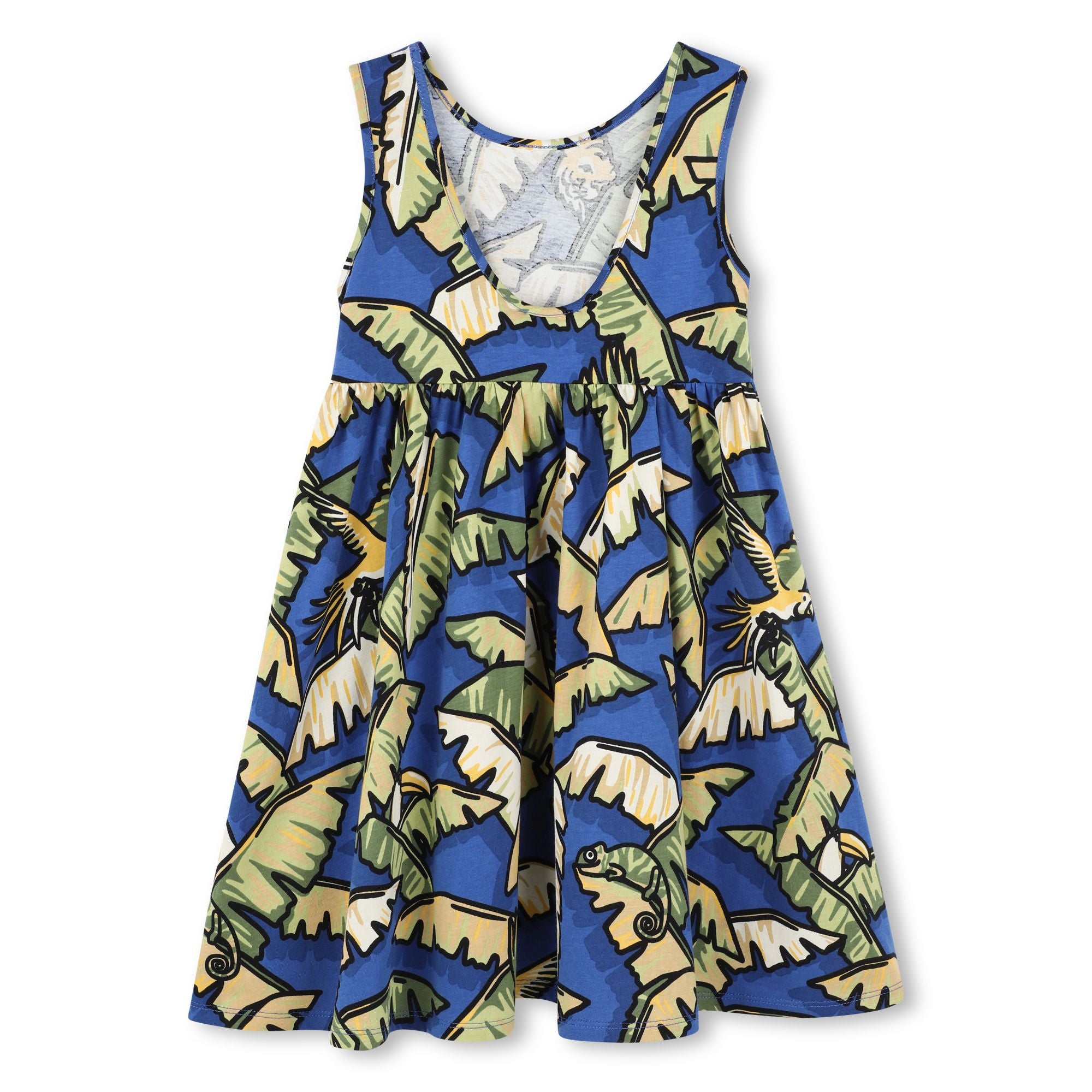 Girls Blue Print Coconut Tree Cotton Dress