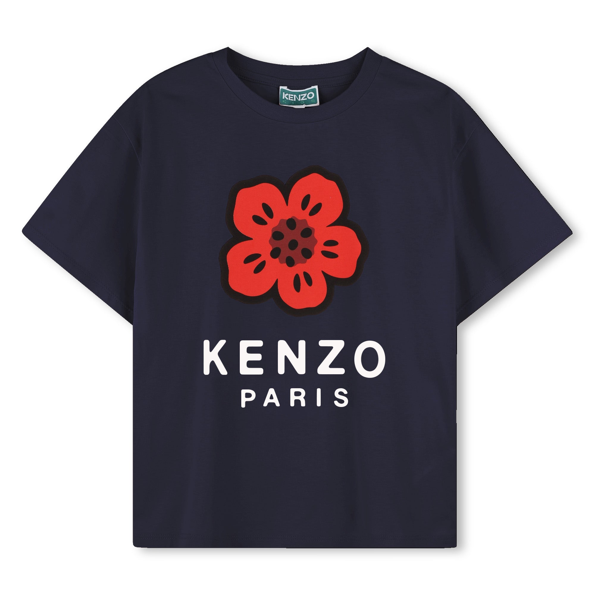Girls Navy Print Logo Cotton T-Shirt