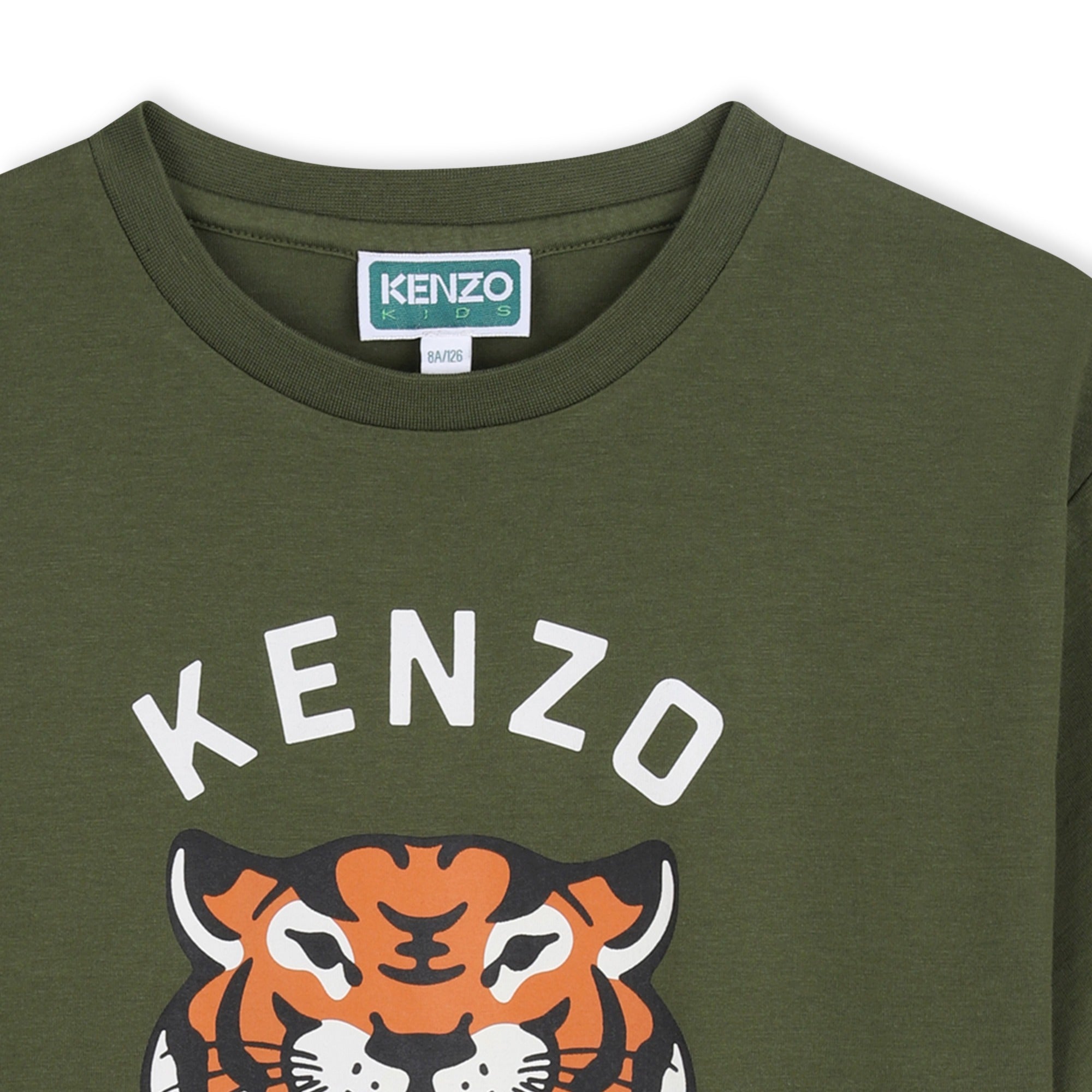 Boys & Girls Green Tiger Printed Cotton T-Shirt