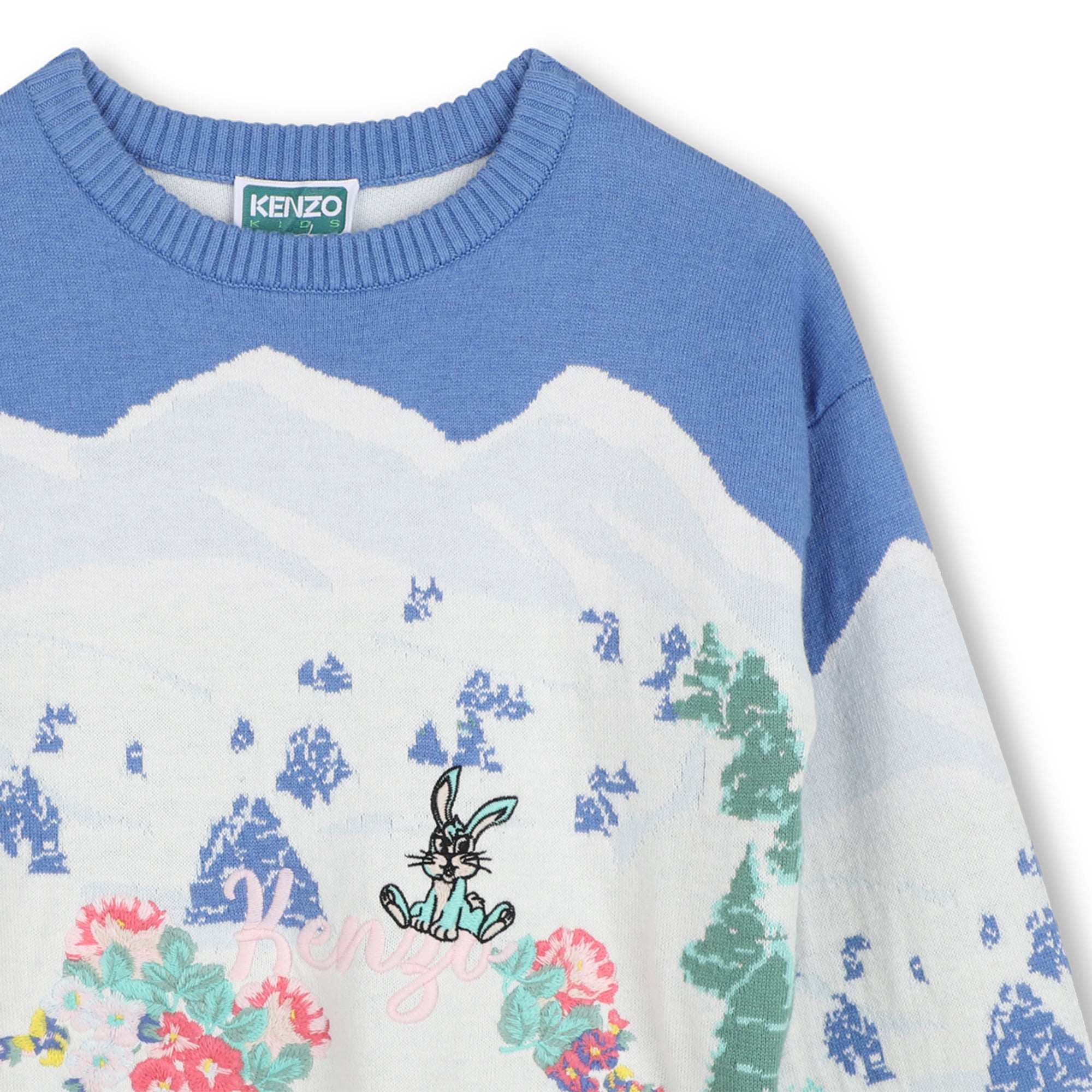 Girls Blue & White Jacquard Knit Sweater