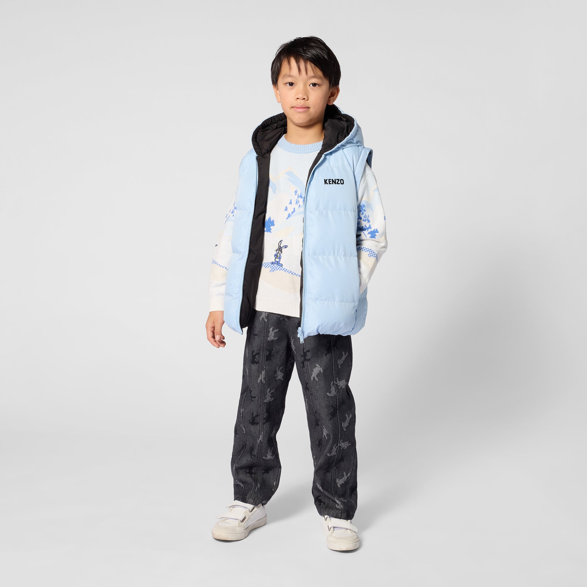 Boys Light Blue Jacquard Cotton Knit Sweater