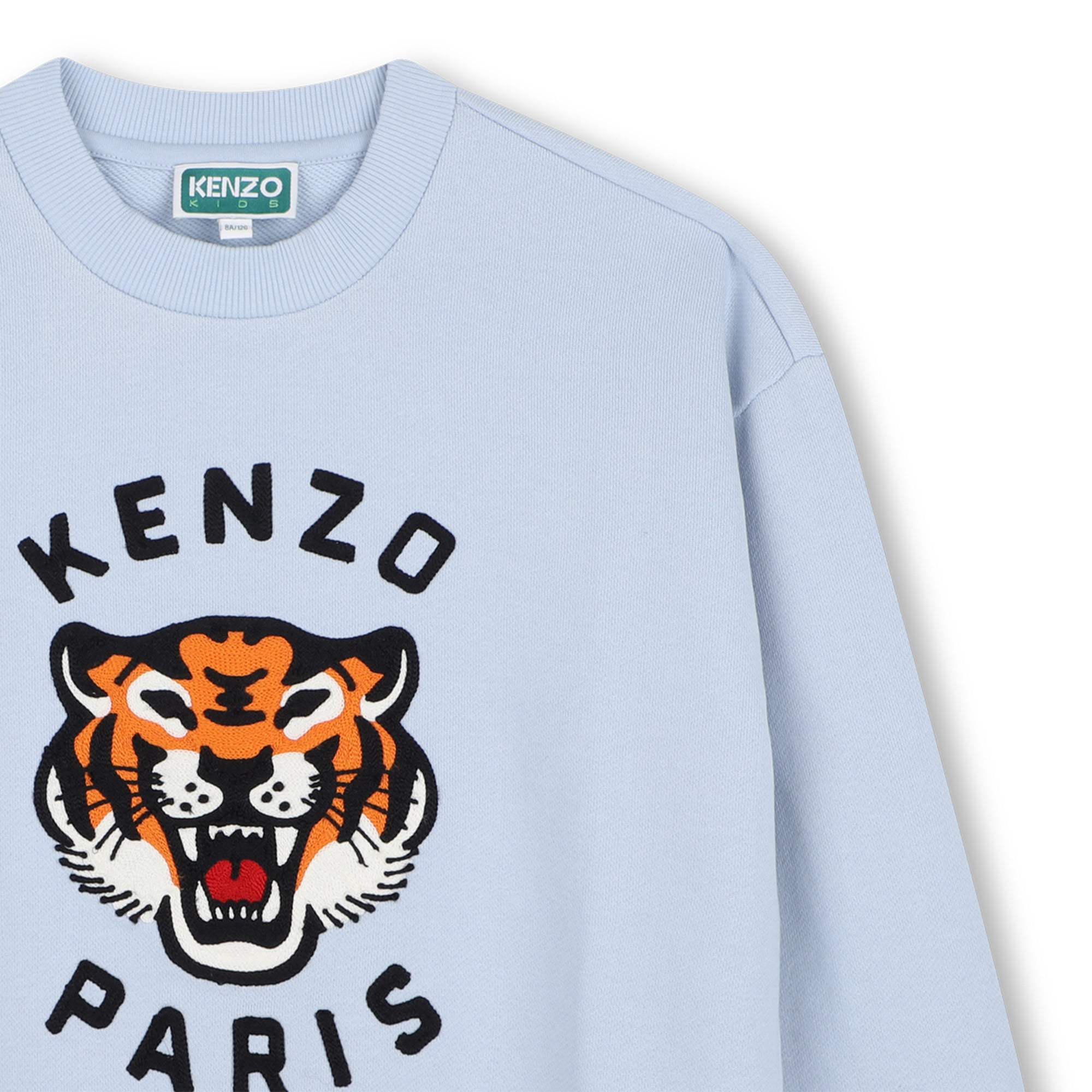 Boys & Girls Light Blue Embroidered Tiger Cotton Sweatshirt