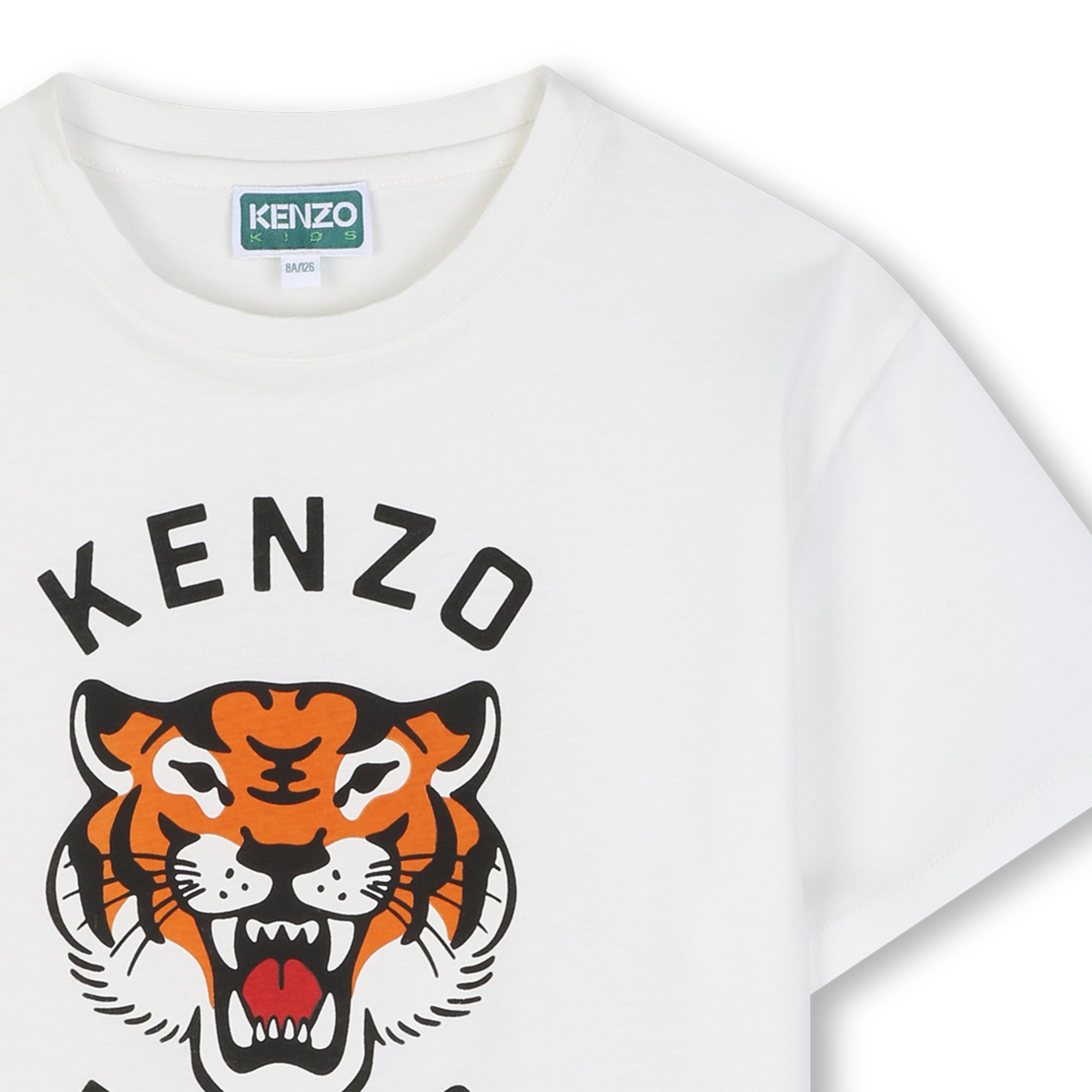 Boys & Girls White Tiger Printed Cotton T-Shirt