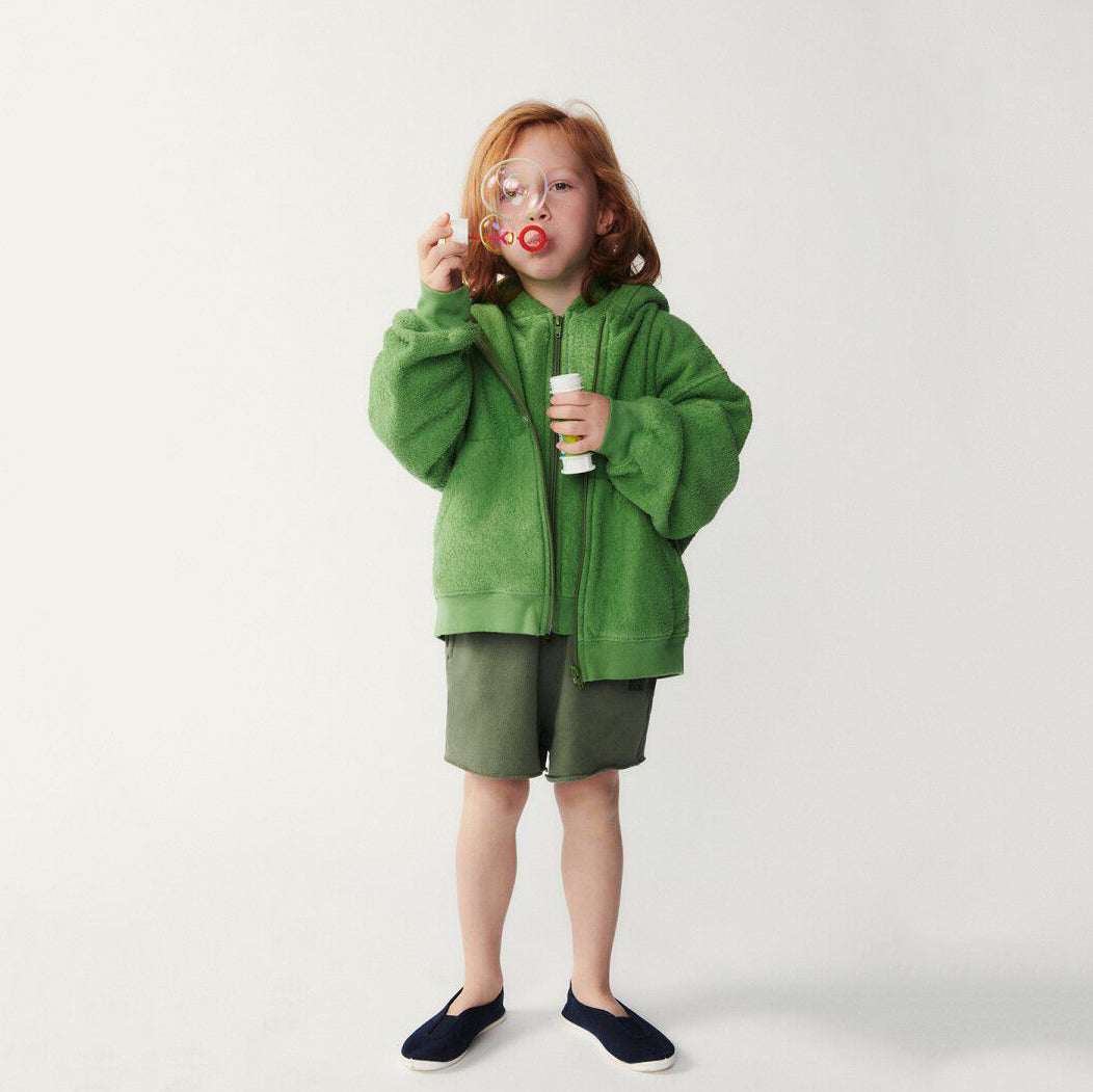 Boys & Girls Green Cotton Zip-Up Top