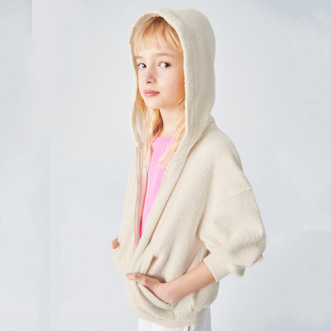 Boys & Girls White Cotton Zip-Up Top