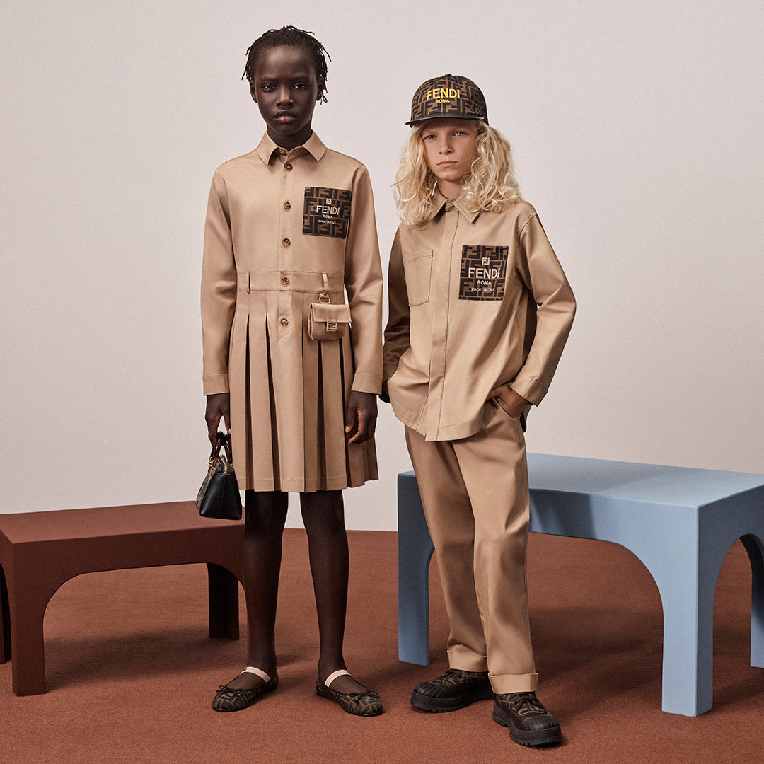 Girls Logo Trench Dress in Beige