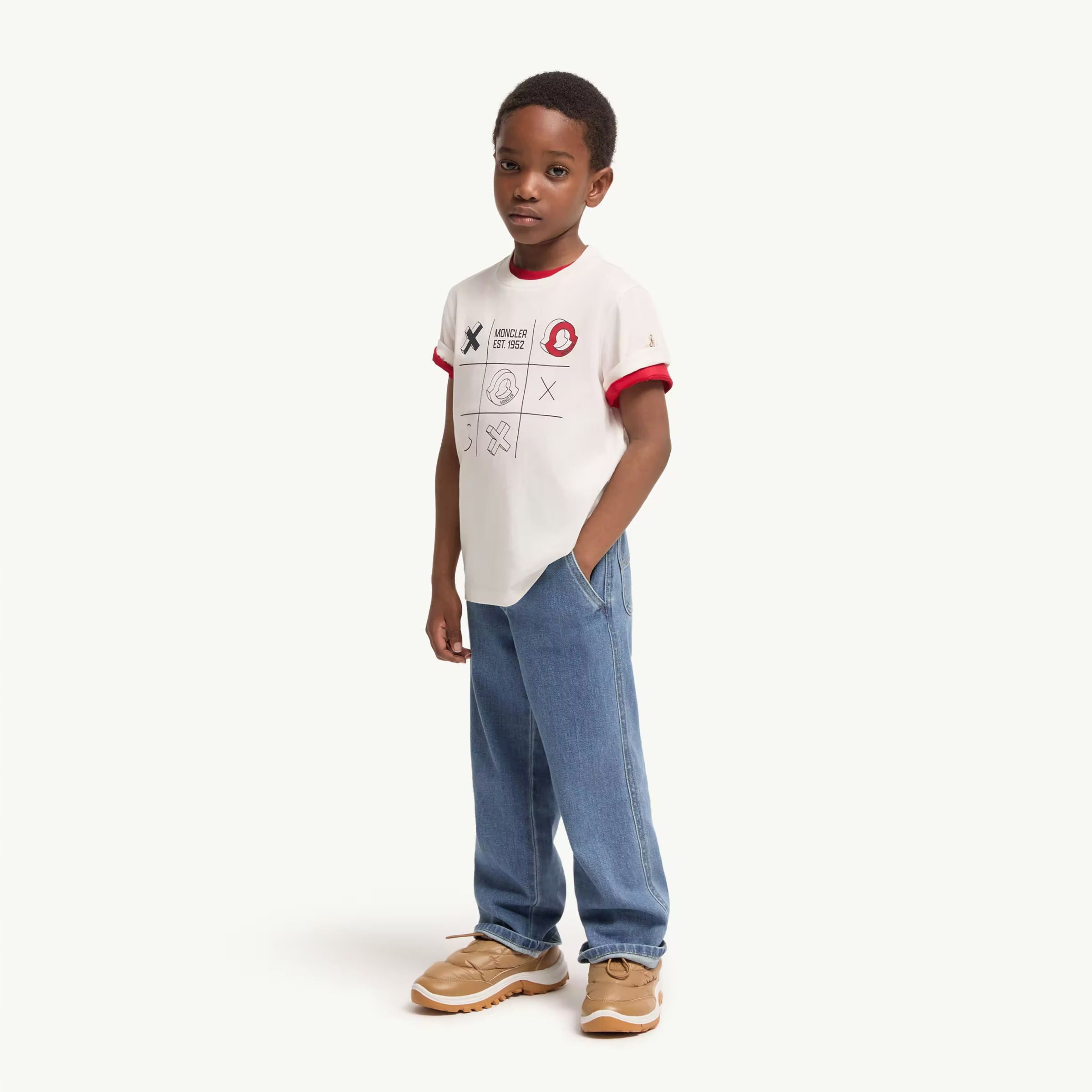 Boys White Printed Cotton T-Shirt