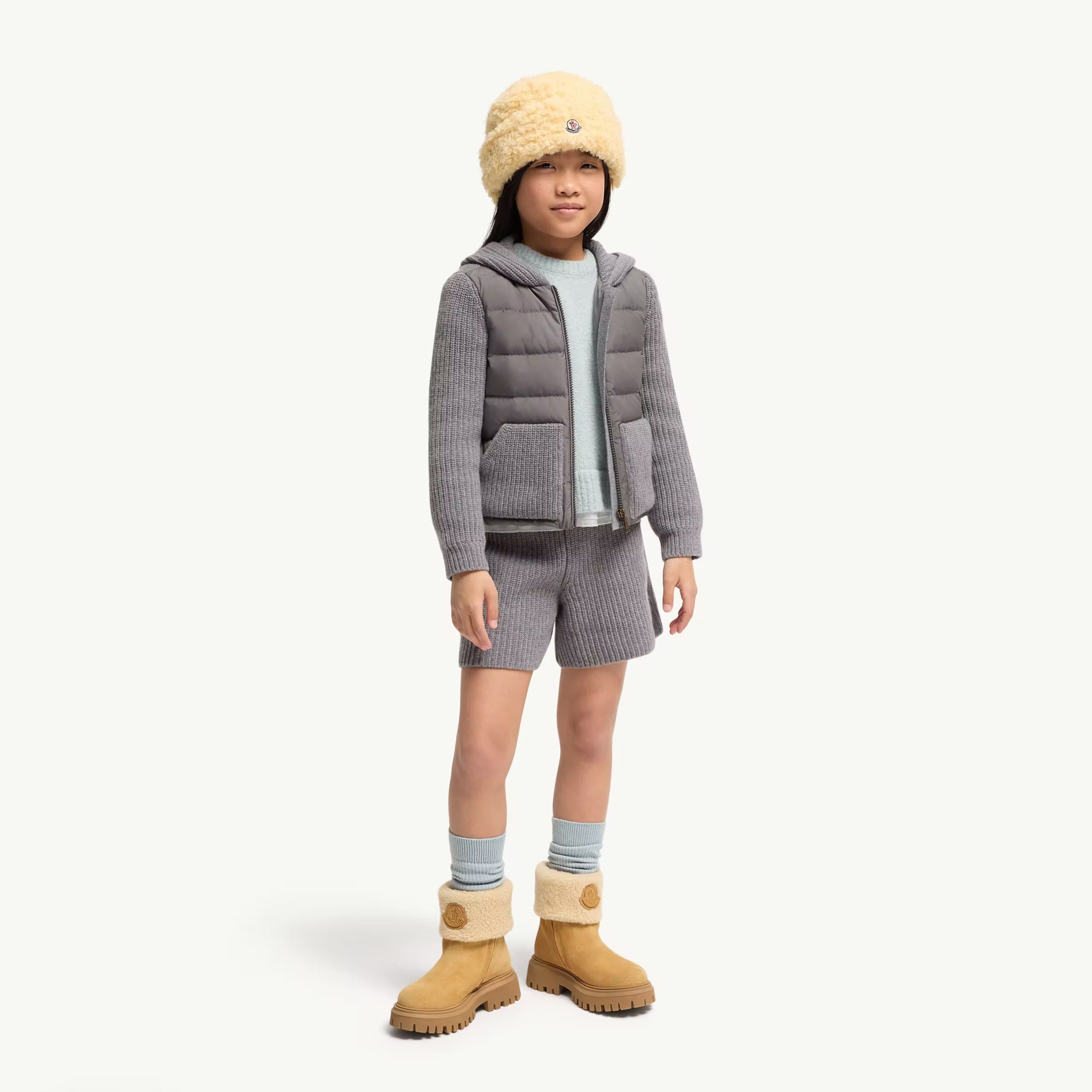 Girls Grey Padded Down Zip-Up Cardigan