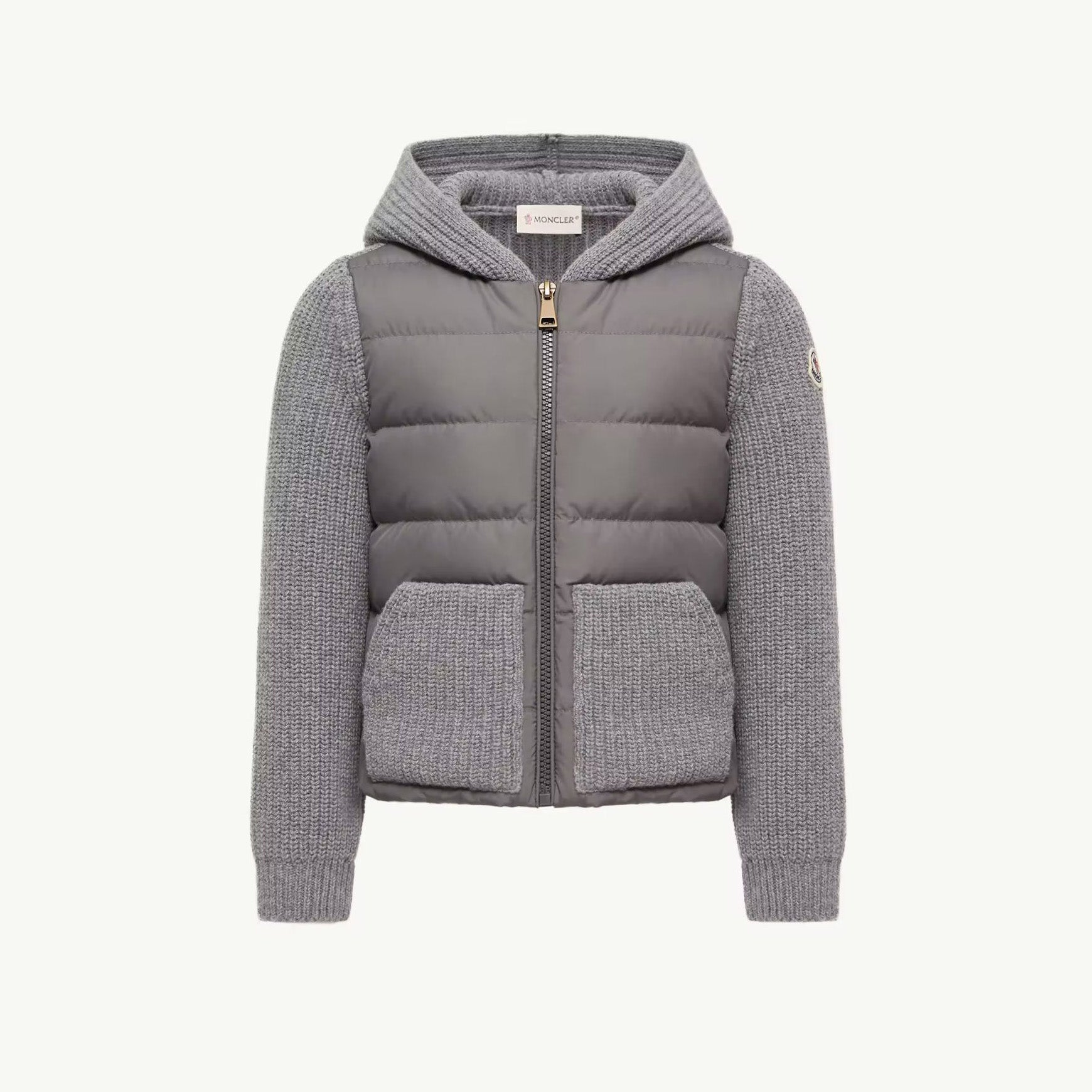 Girls Grey Padded Down Zip-Up Cardigan