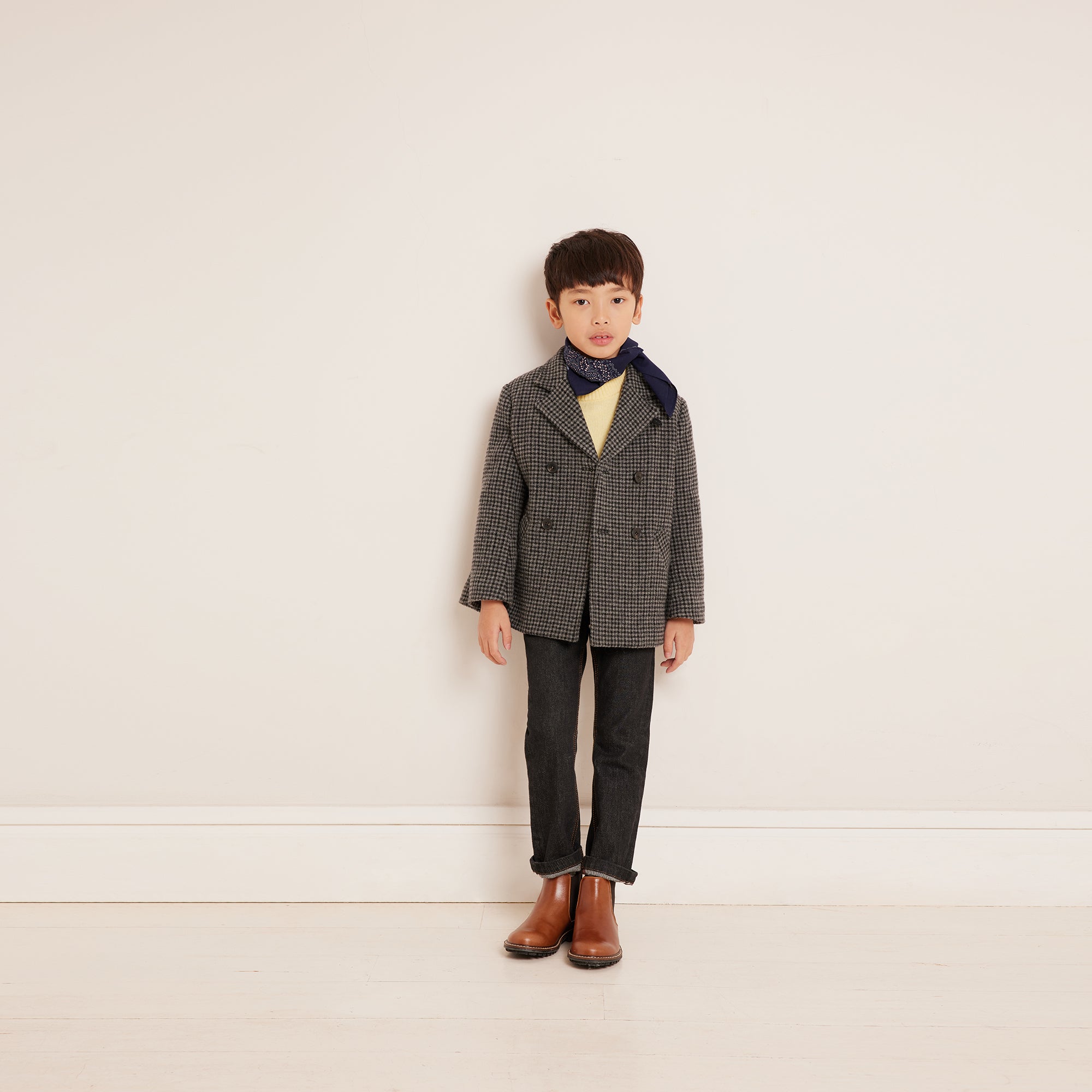 Boys & Girls Grey Check Wool Coat