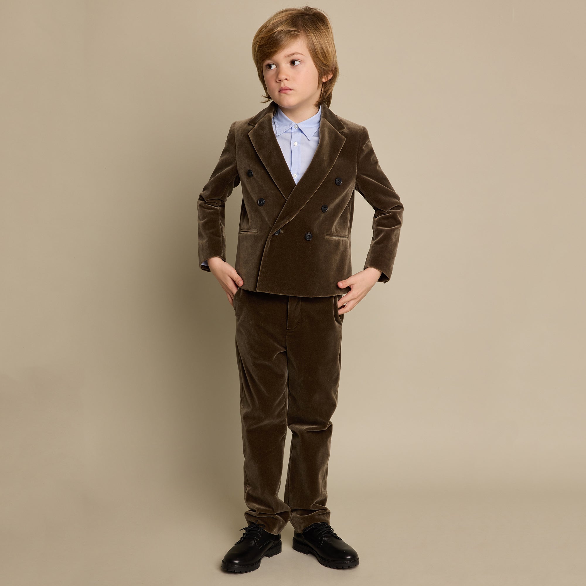 Boys & Girls Taupe Velvet Suit