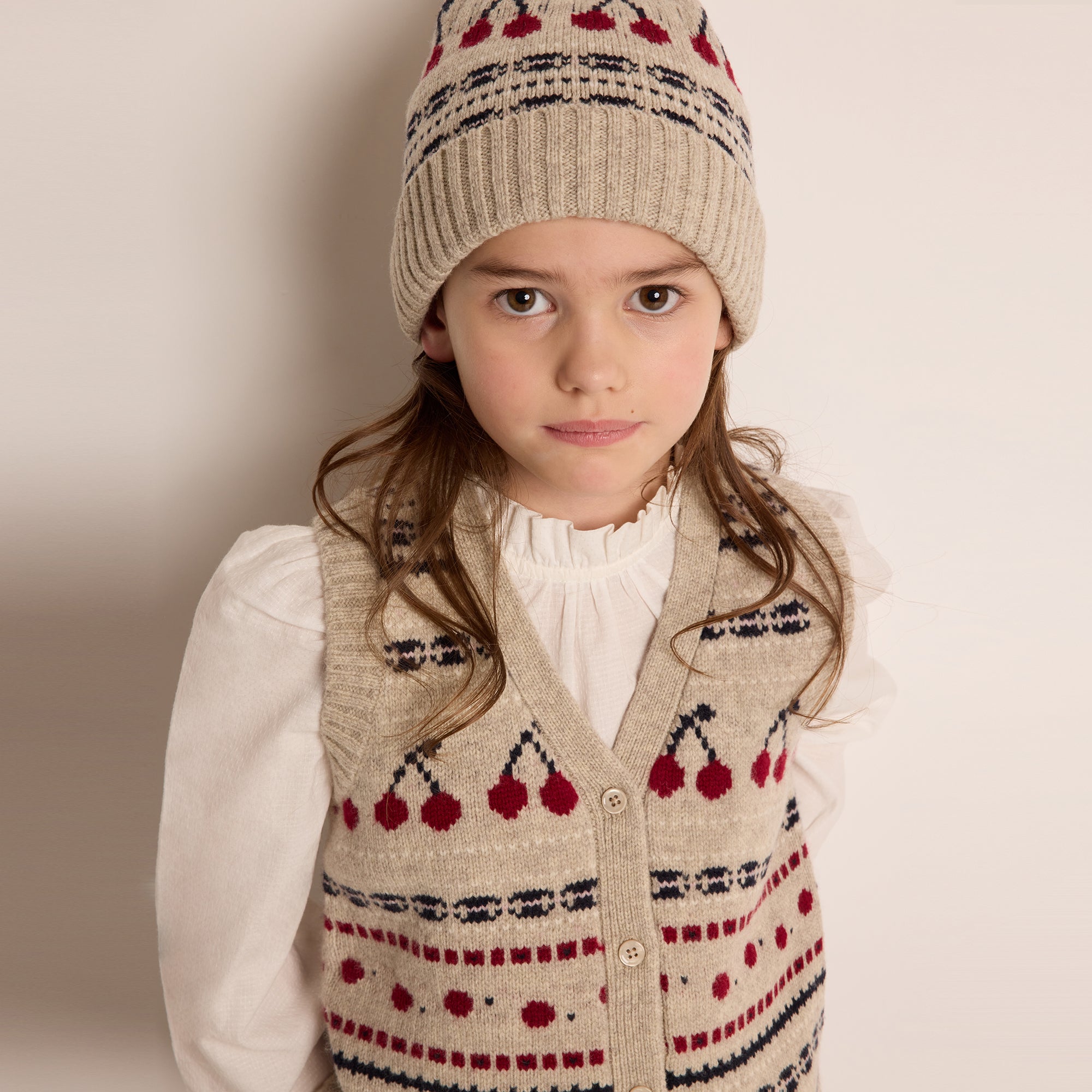 Girls Beige Logo Wool Hat