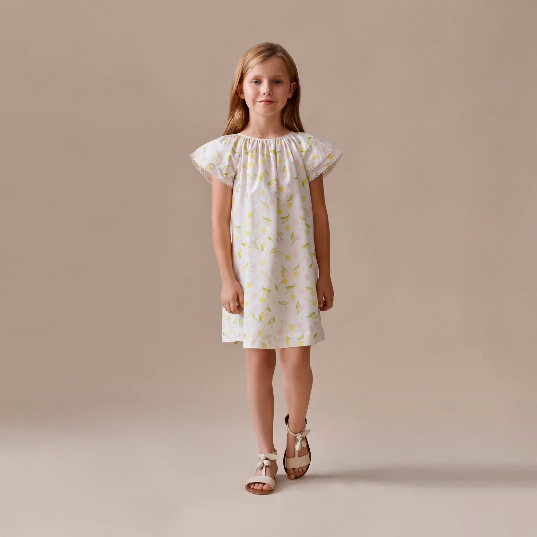 Girls Ivory Cherry Printed Cotton Dress
