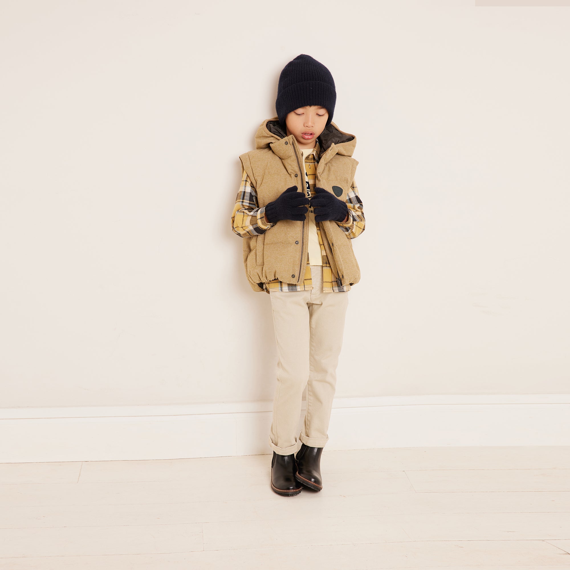 Boys Camel Padded Down Gilet
