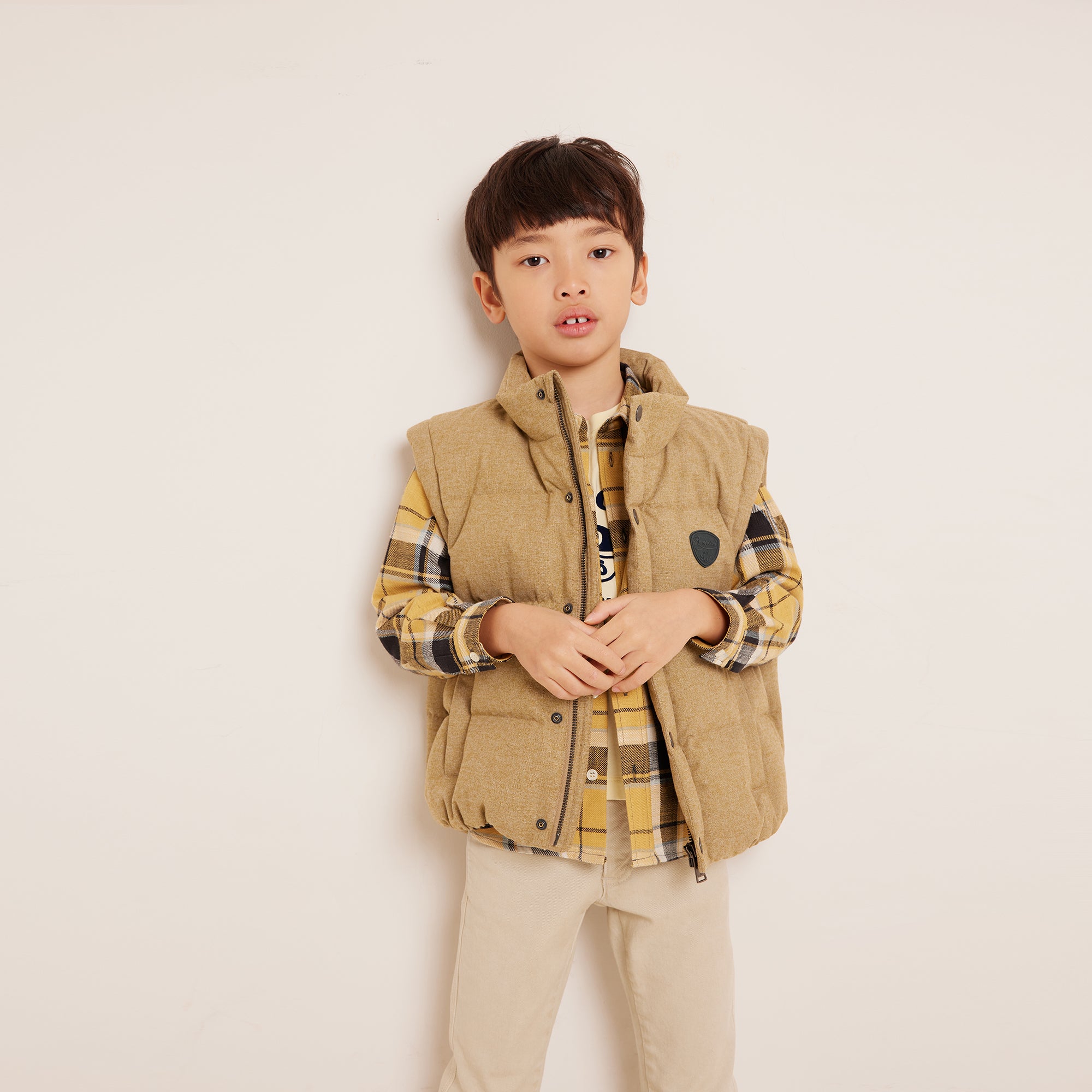 Boys Camel Padded Down Gilet
