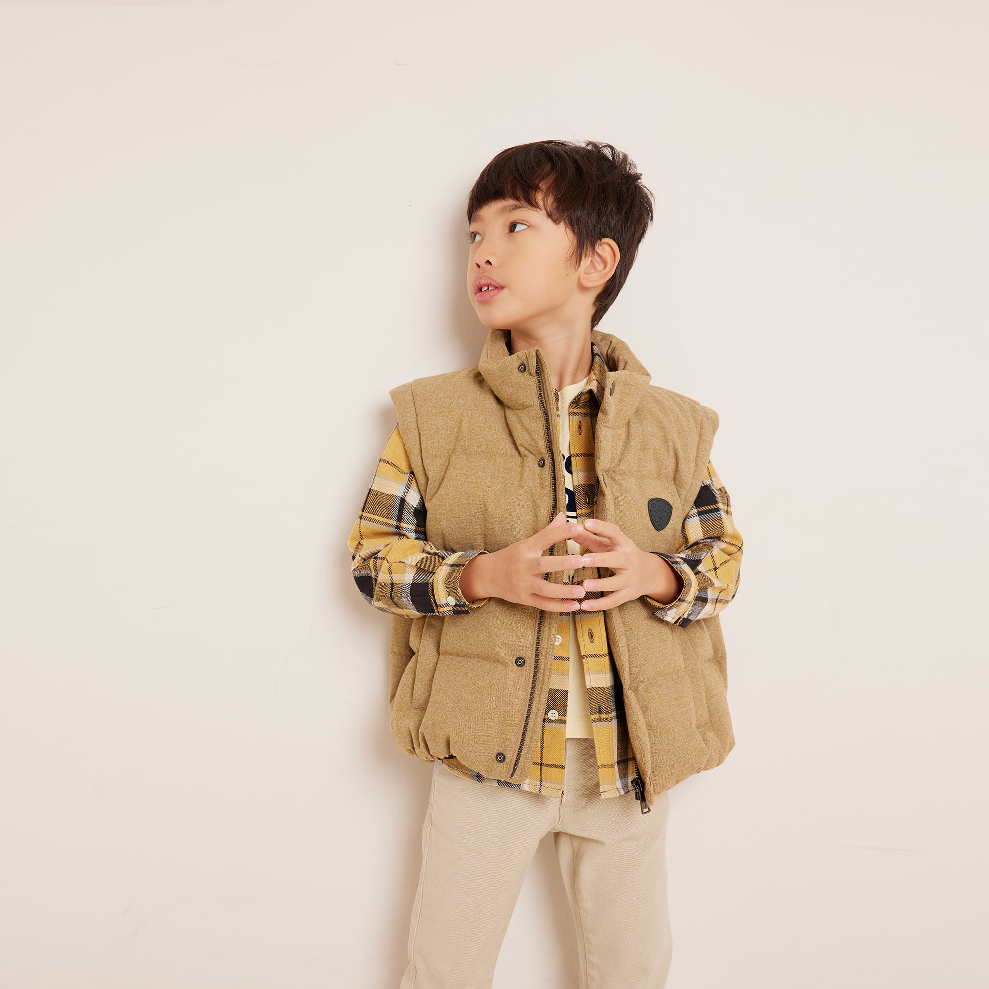 Boys Camel Padded Down Gilet