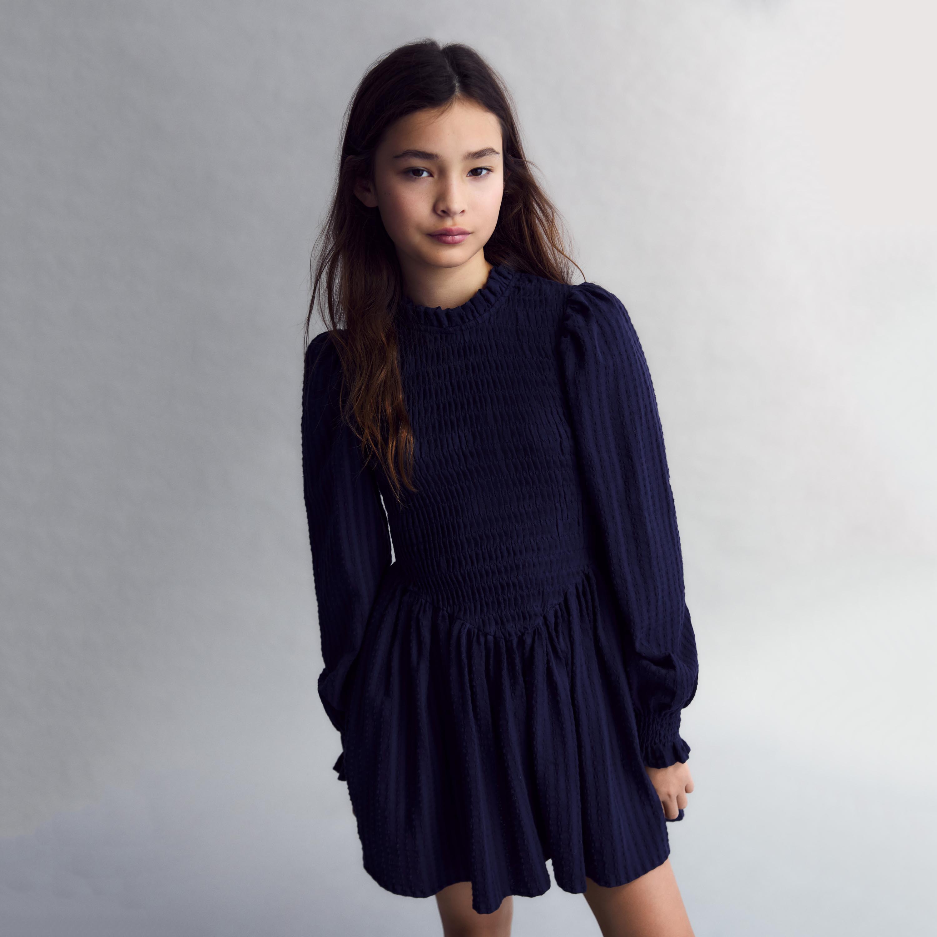 Girls Navy Cotton Dress