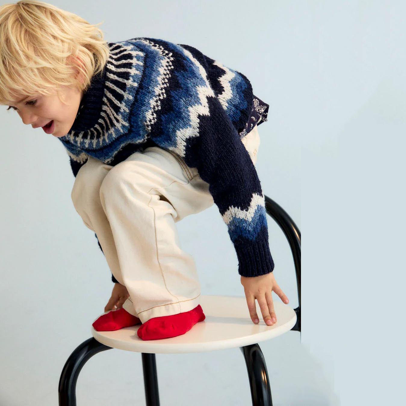 Boys & Girls Navy Jacquard Wool Sweater