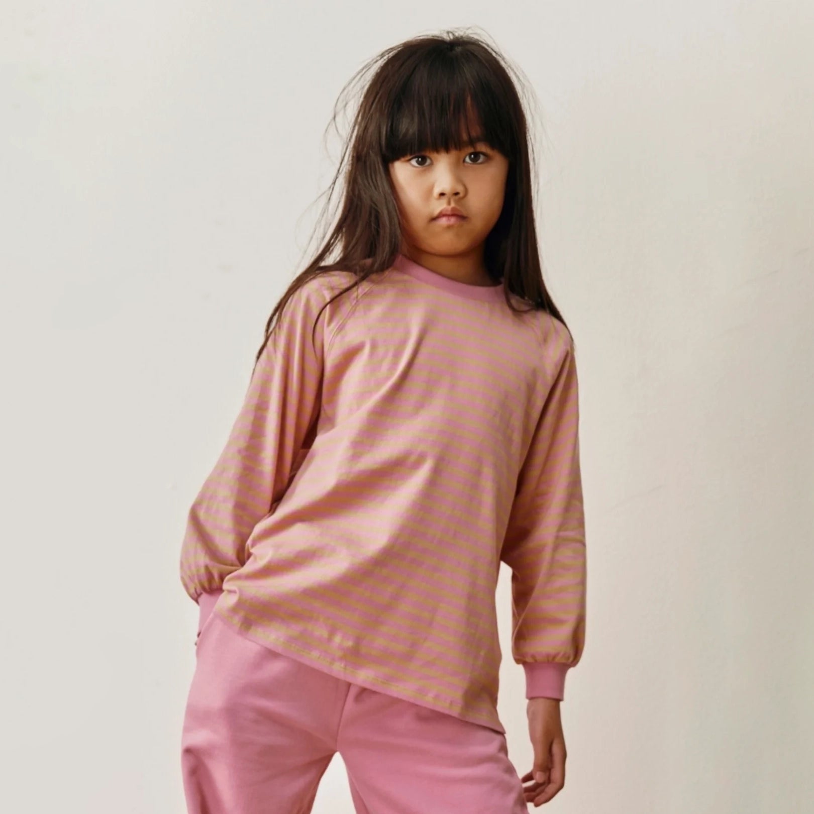 Boys & Girls Pink Stripes Cotton Long Sleeves T-Shirt