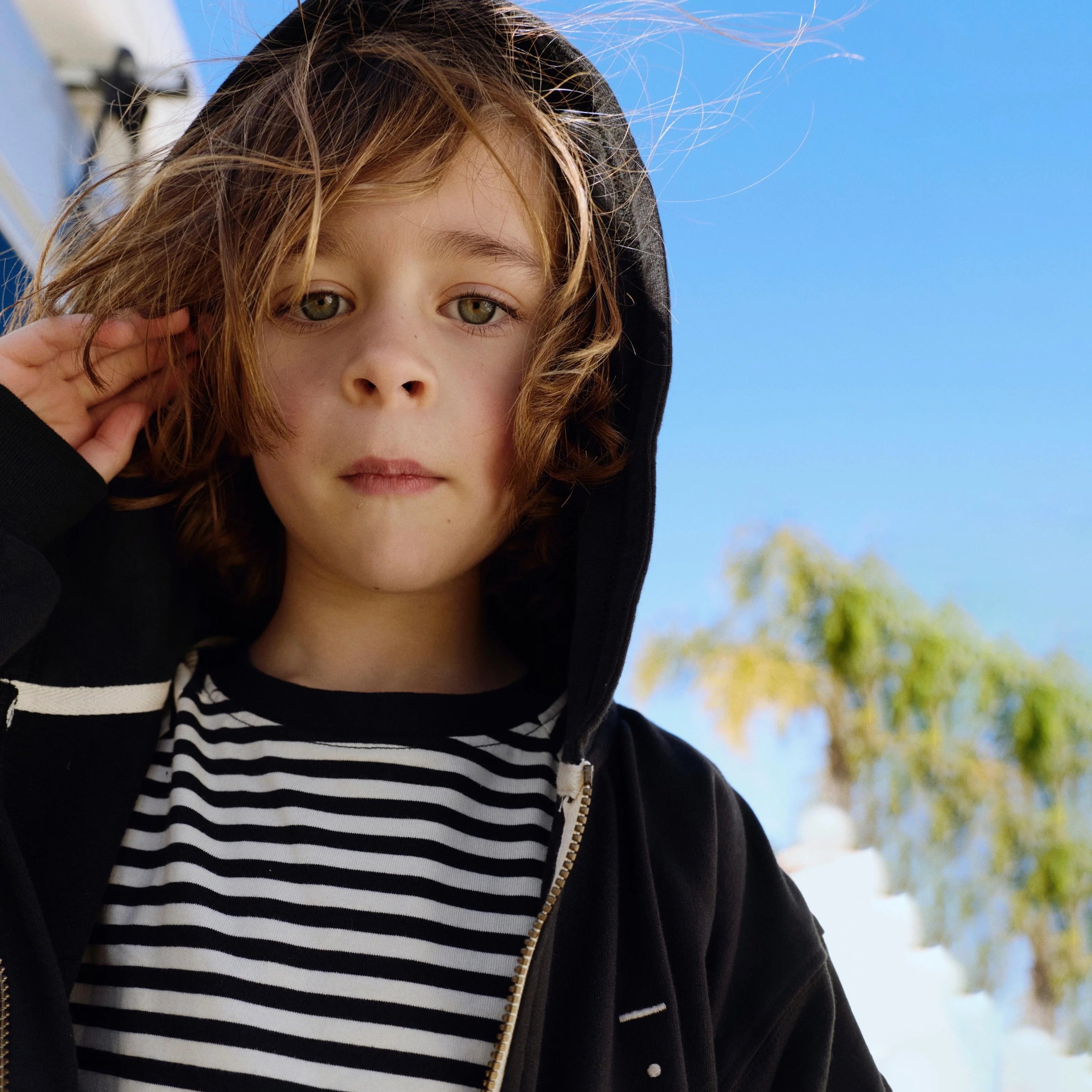 Boys & Girls Black Cotton Zip-Up Top