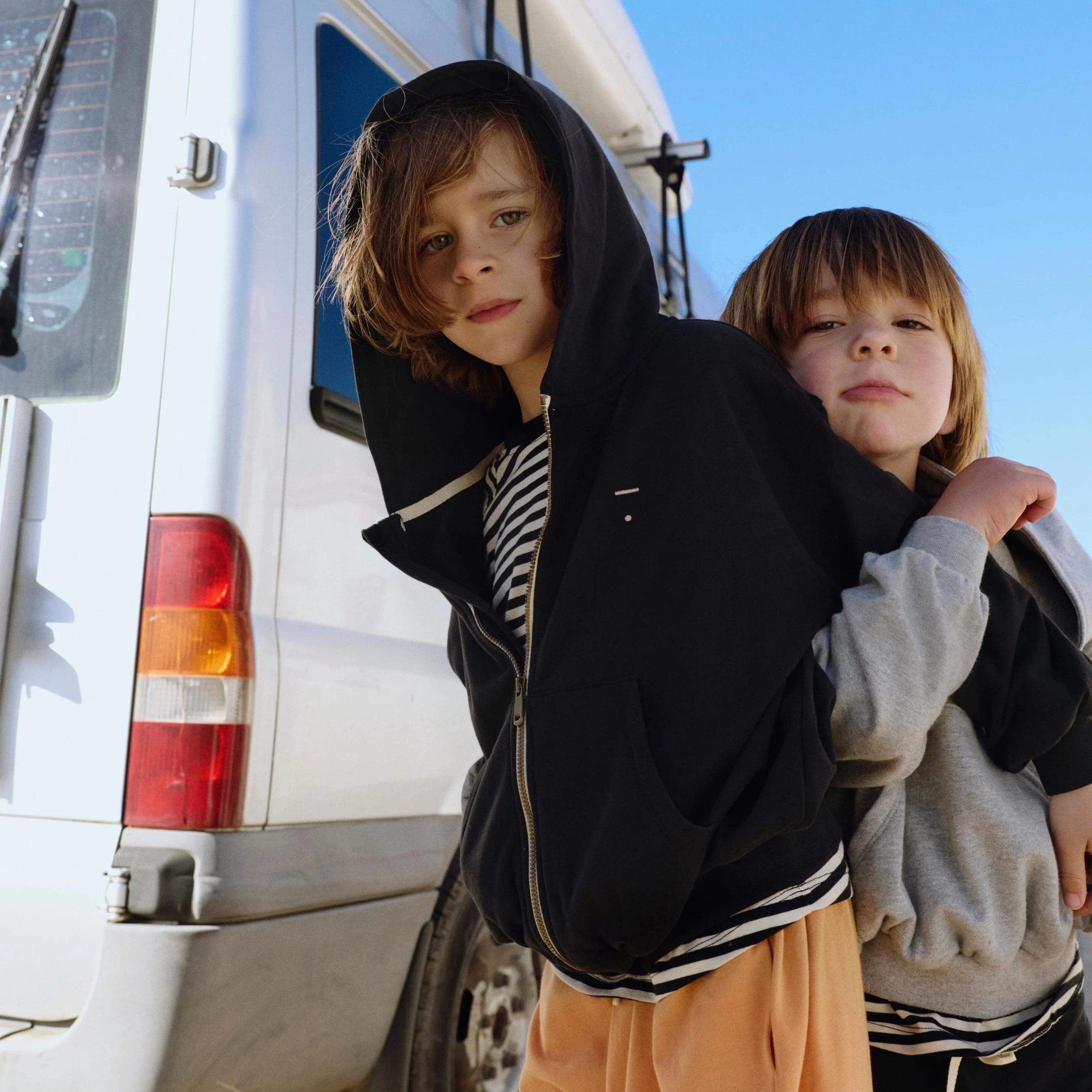 Boys & Girls Black Cotton Zip-Up Top